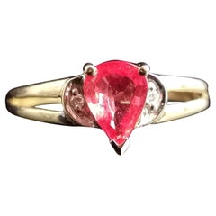 Vintage Orange Sapphire and Diamond Ring, 18 Karat Yellow Gold