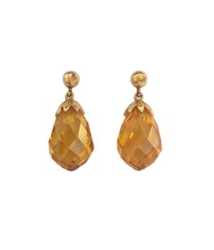 Vintage Madeira Citrine Briolette & 14K Gold Drop Earrings, U.S., Circa 1980's