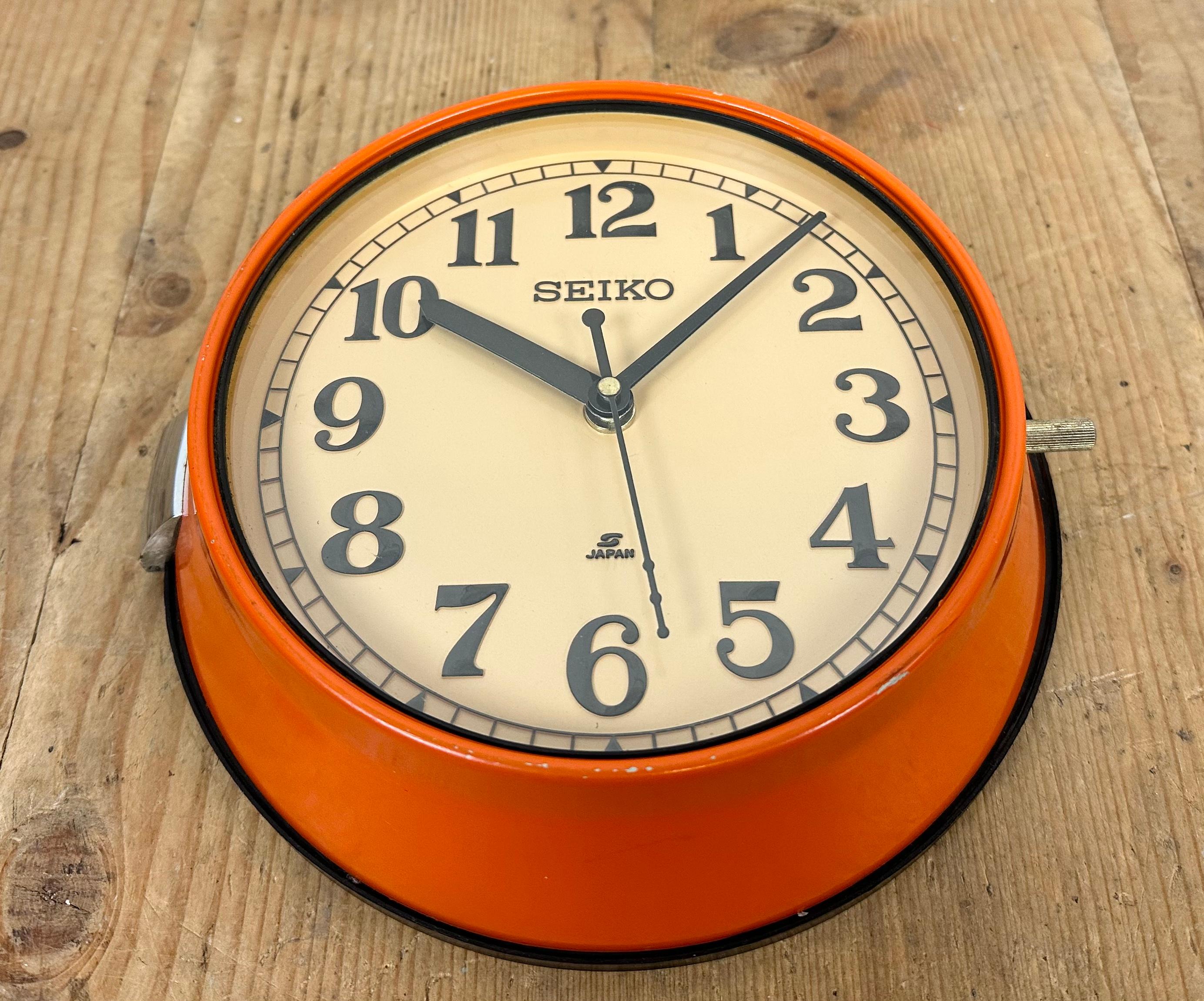 Glass Vintage Orange Seiko Navy Wall Clock, 1970s For Sale