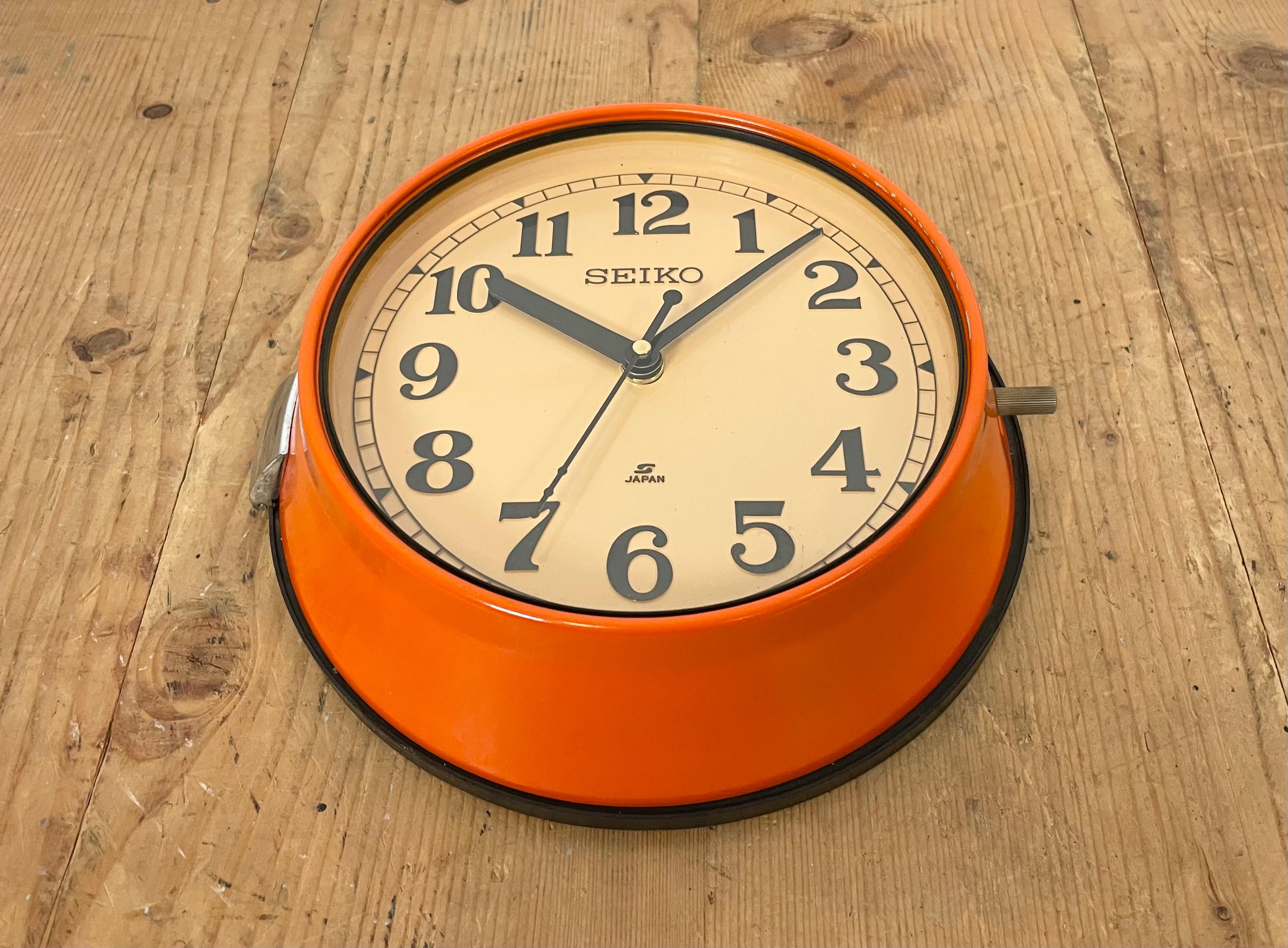 Glass Vintage Orange Seiko Navy Wall Clock, 1970s