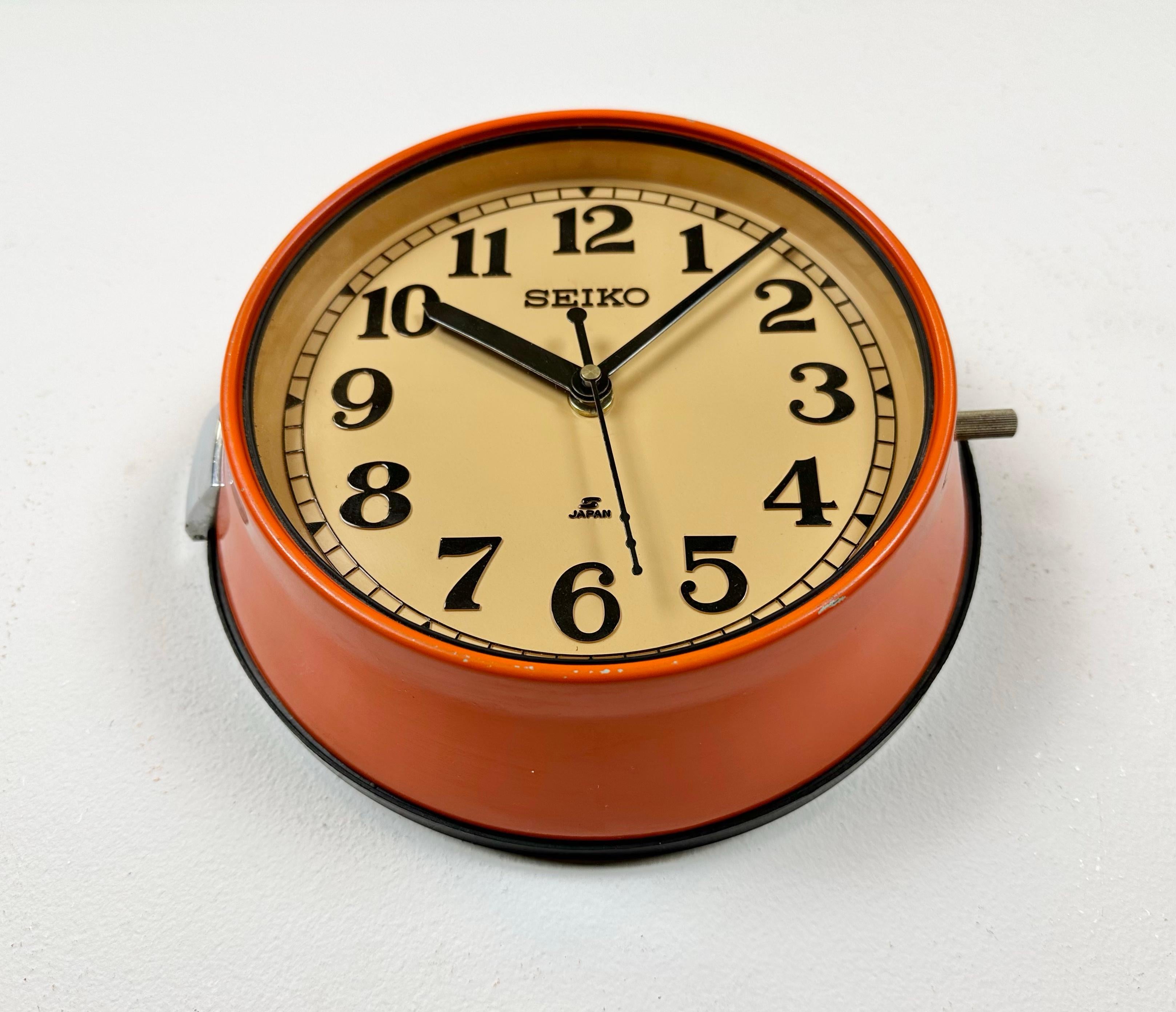 Industrial Vintage Orange Seiko Navy Wall Clock, 1970s For Sale