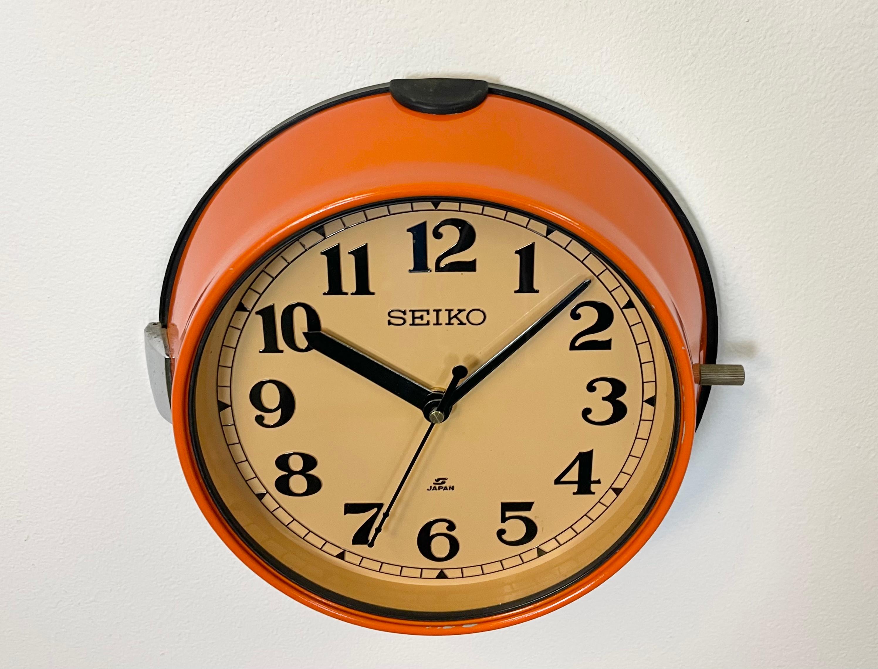 Japanese Vintage Orange Seiko Navy Wall Clock, 1970s