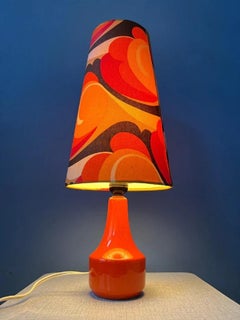 Vintage Orange Space Age Table Lamp with Textile Shade, Mid Century Modern