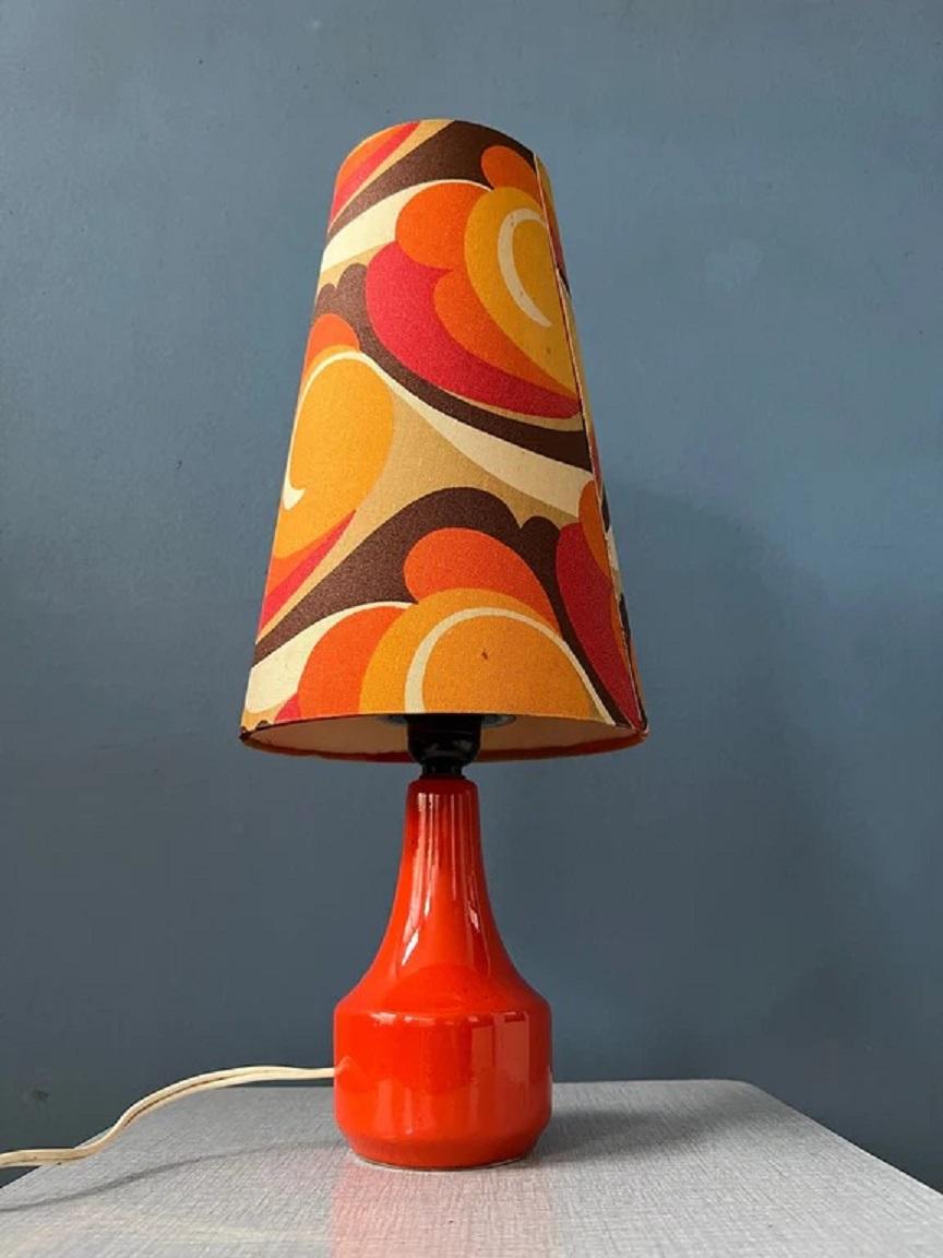 Mid-Century Modern Vintage Orange Space Age Table Lamp with Textile Shade, Mid Century Modern