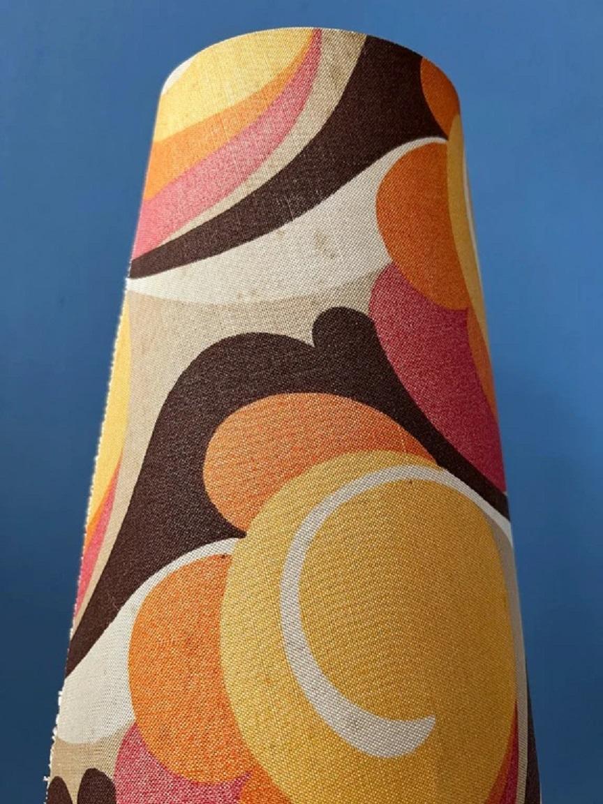 German Vintage Orange Space Age Table Lamp with Textile Shade, Mid Century Modern