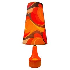 Retro Orange Space Age Table Lamp with Textile Shade, Mid Century Modern