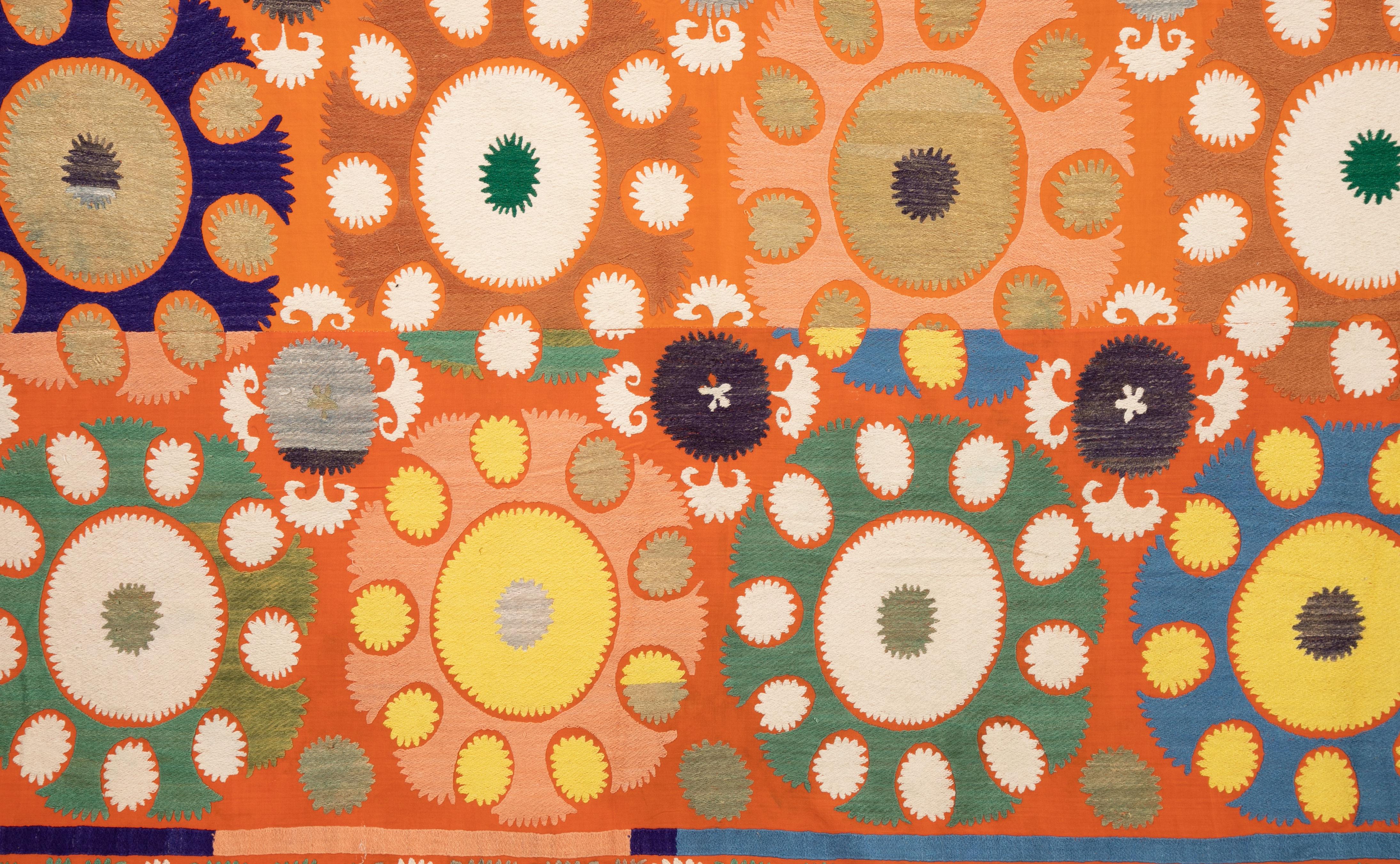 Embroidered Vintage Orange Suzani from Samarkand Uzbekistan, Central Asia, 1970s