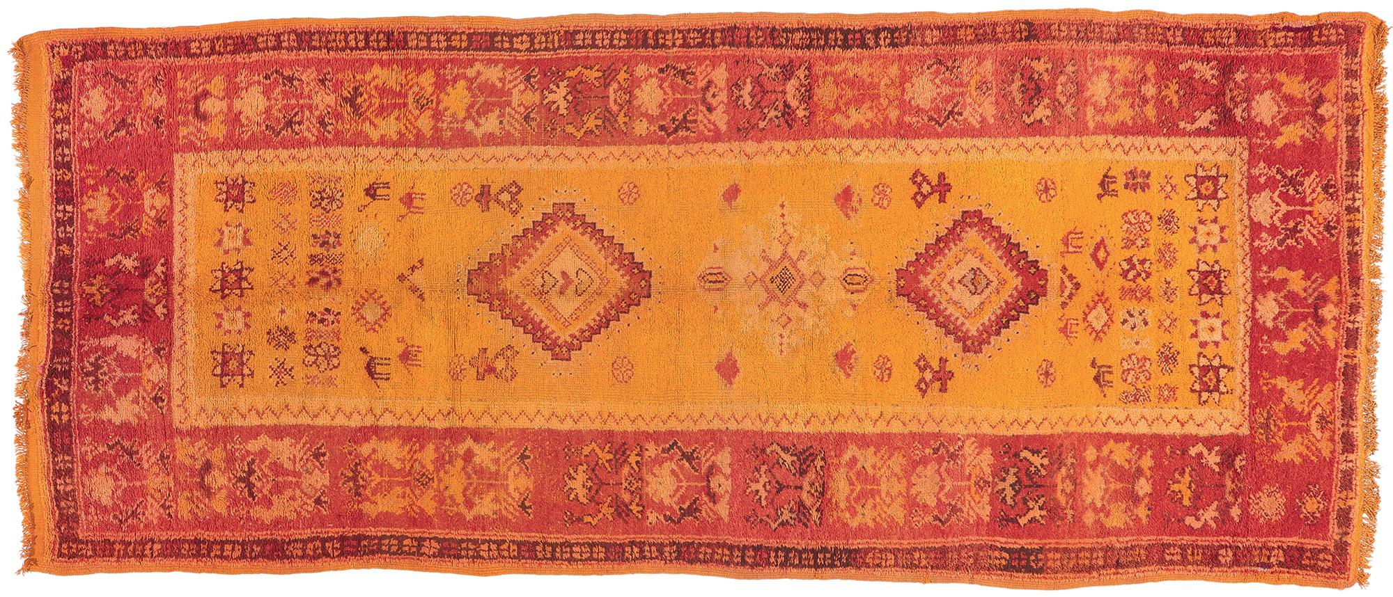 Vintage Orange Taznakht Moroccan Rug, Mediterranean Meets Tribal Enchantment For Sale 4