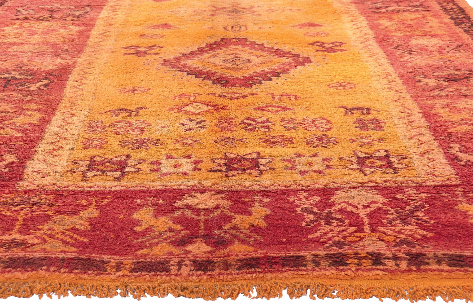 Vintage Orange Taznakht Moroccan Rug, Mediterranean Meets Tribal Enchantment In Good Condition For Sale In Dallas, TX
