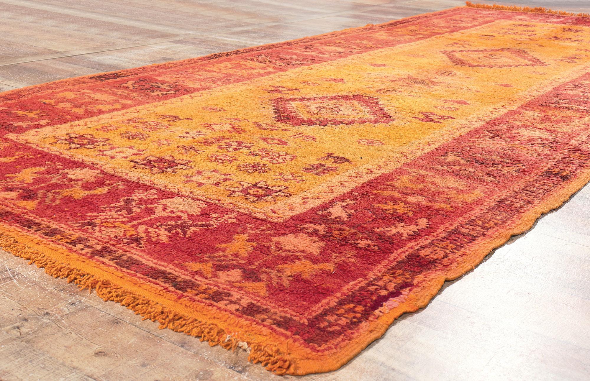 Vintage Orange Taznakht Moroccan Rug, Mediterranean Meets Tribal Enchantment For Sale 1