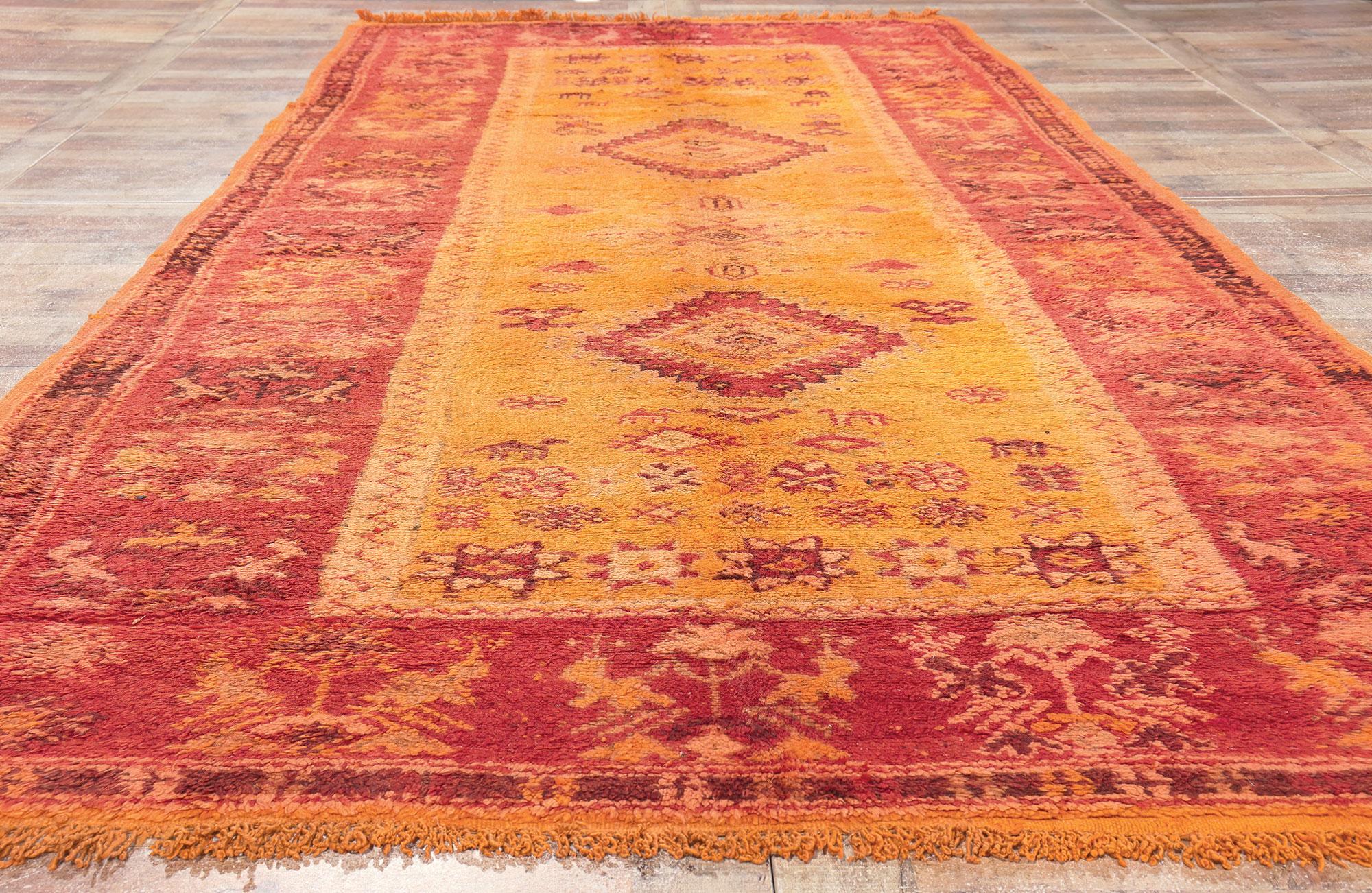 Vintage Orange Taznakht Moroccan Rug, Mediterranean Meets Tribal Enchantment For Sale 2