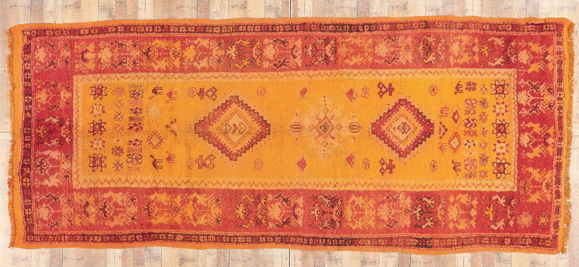 Vintage Orange Taznakht Moroccan Rug, Mediterranean Meets Tribal Enchantment For Sale 3
