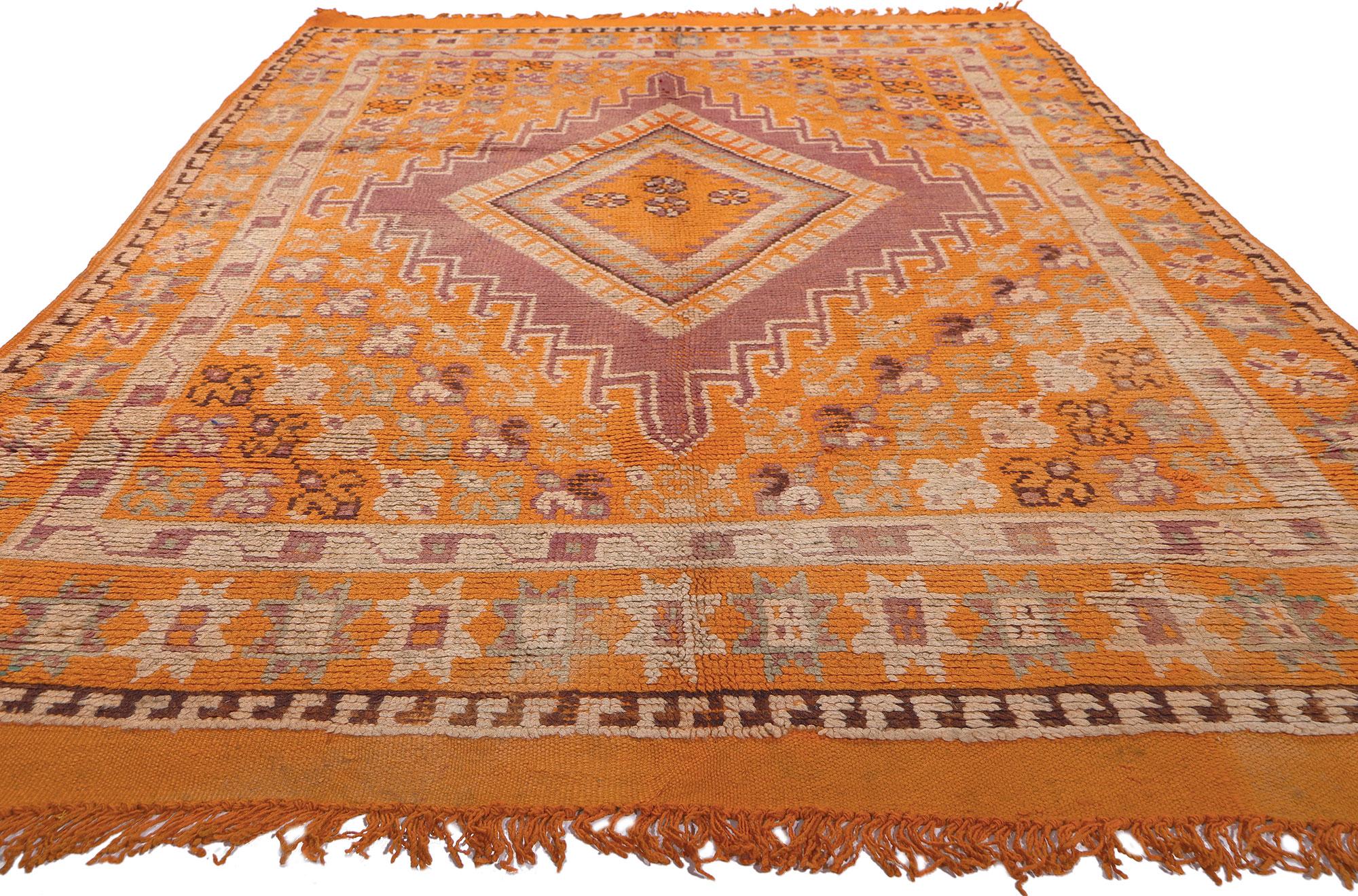 Hand-Knotted Vintage Orange Taznakht Moroccan Rug, Tribal Enchantment Meets Bold Bohemian For Sale