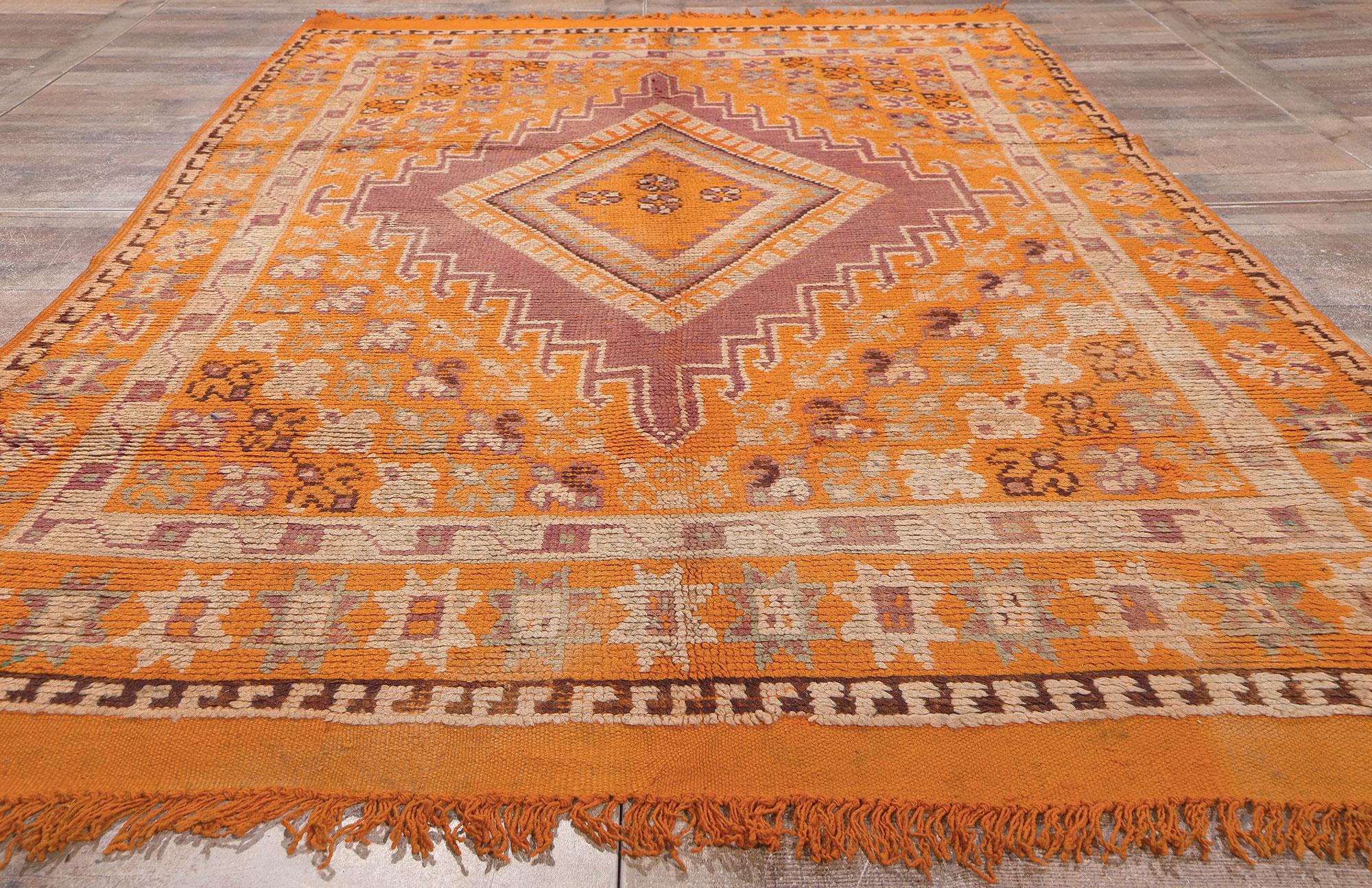 Vintage Orange Taznakht Moroccan Rug, Tribal Enchantment Meets Bold Bohemian For Sale 2