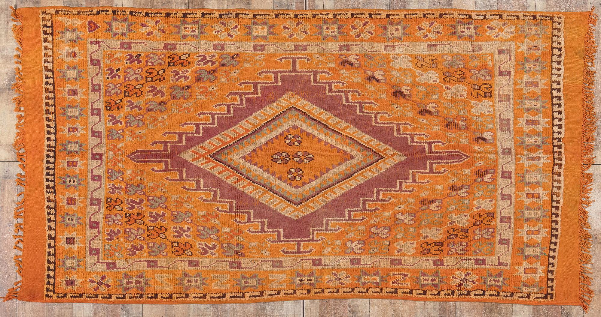 Vintage Orange Taznakht Moroccan Rug, Tribal Enchantment Meets Bold Bohemian For Sale 3