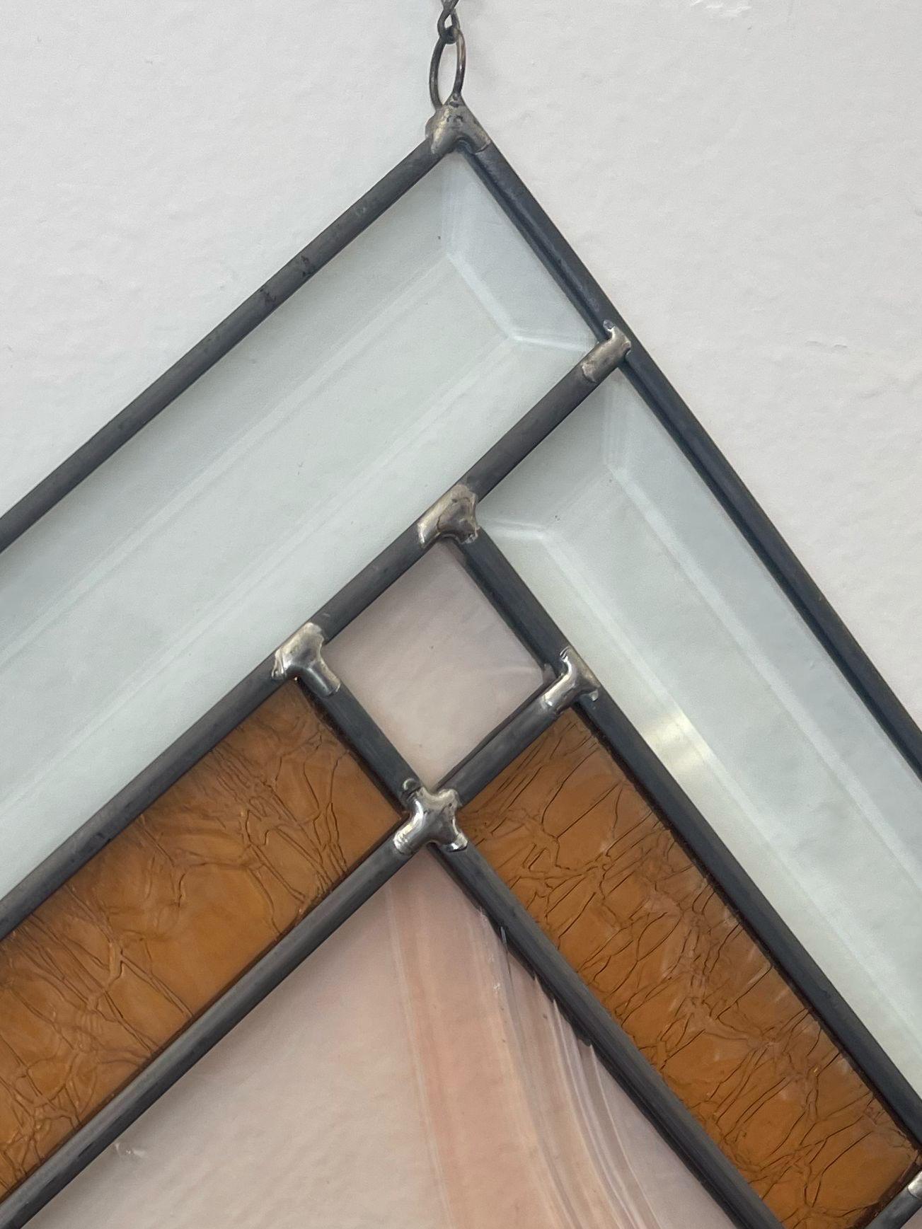 Mid-Century Modern Vintage Orange Toned Stained Glass Wall Decor For Sale