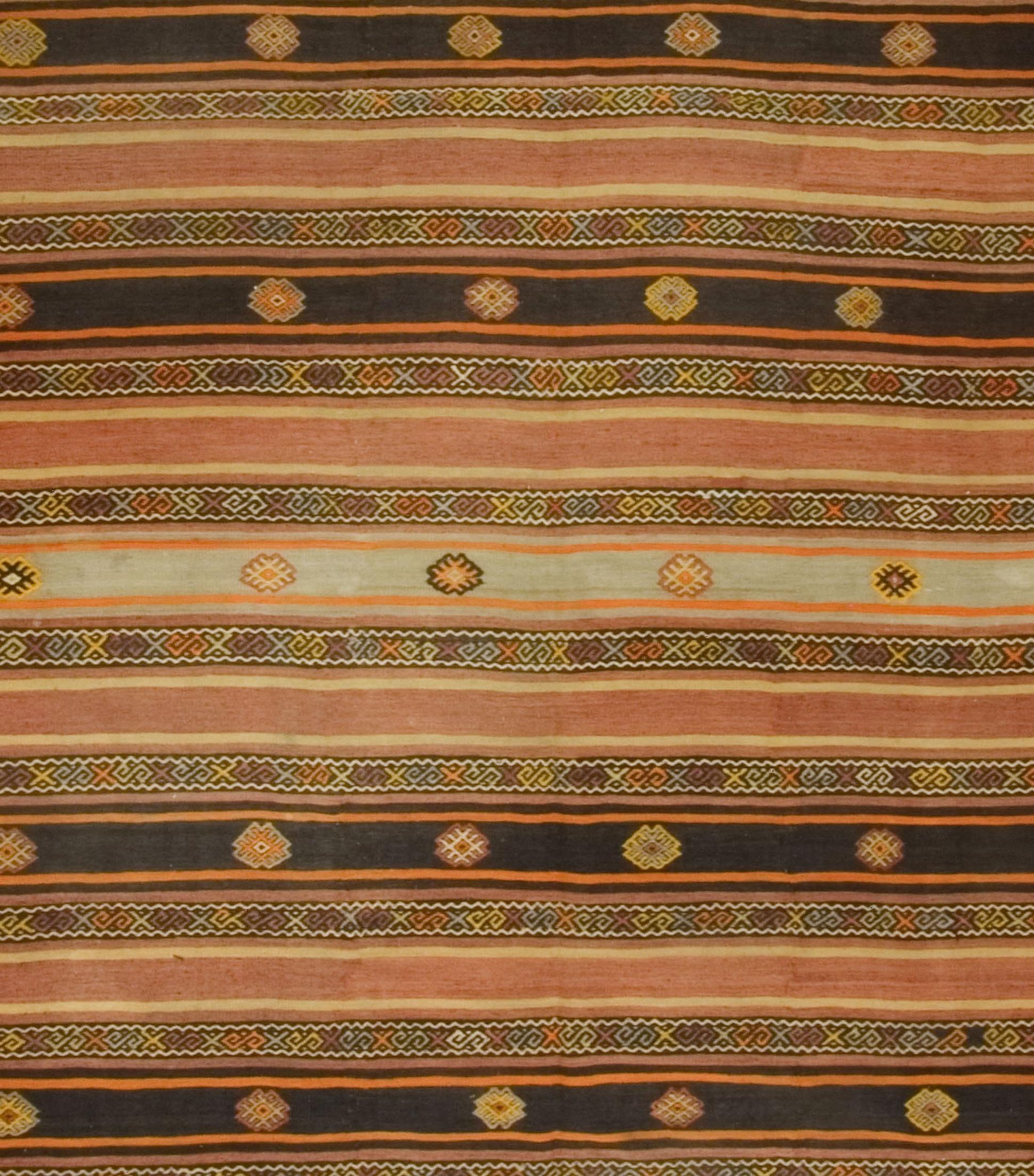 Vintage Orange Türkisch Handgewebter Kelim, 6'3 x 11'7 (Wolle) im Angebot