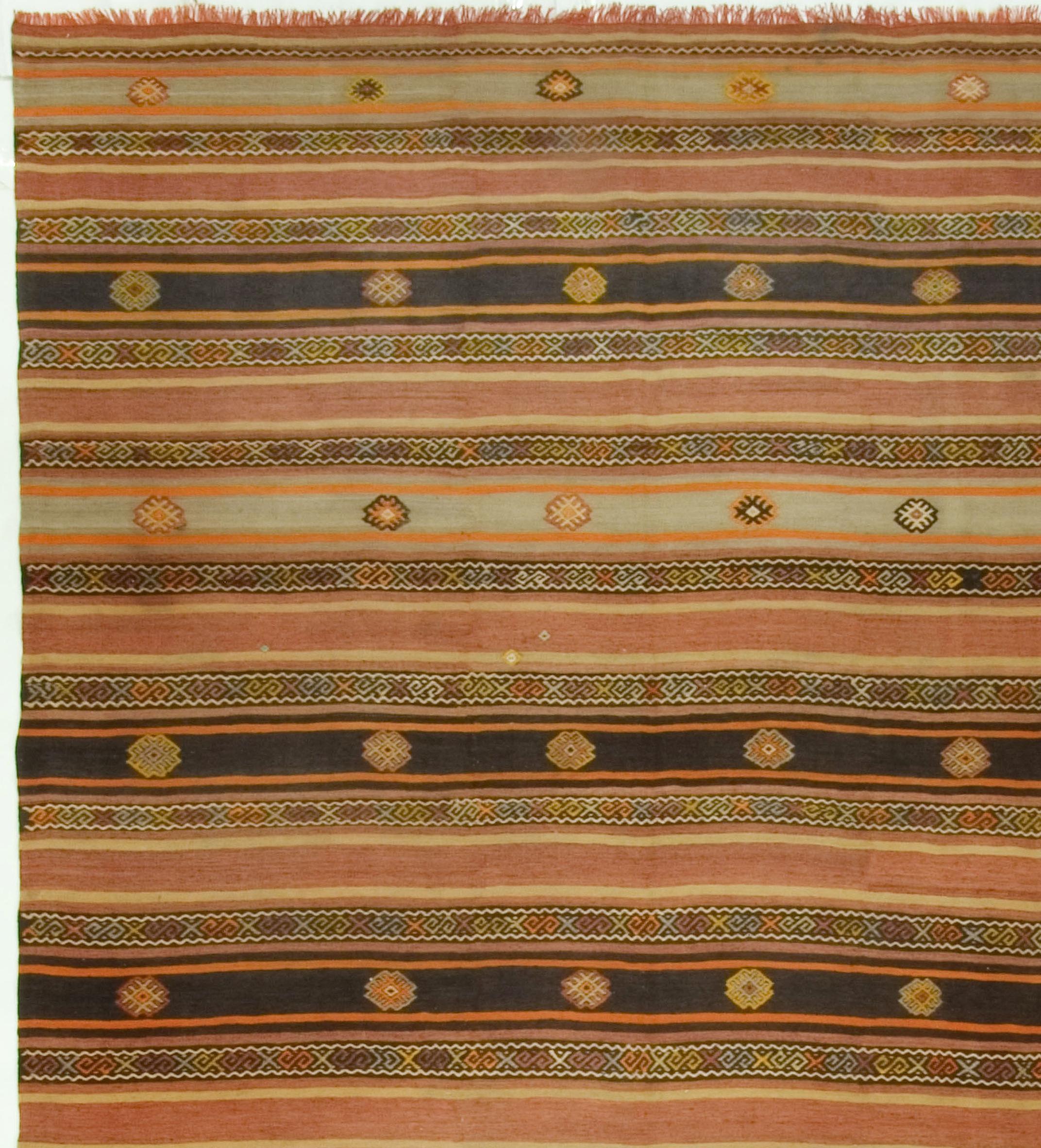Vintage Orange Türkisch Handgewebter Kelim, 6'3 x 11'7 im Angebot 1