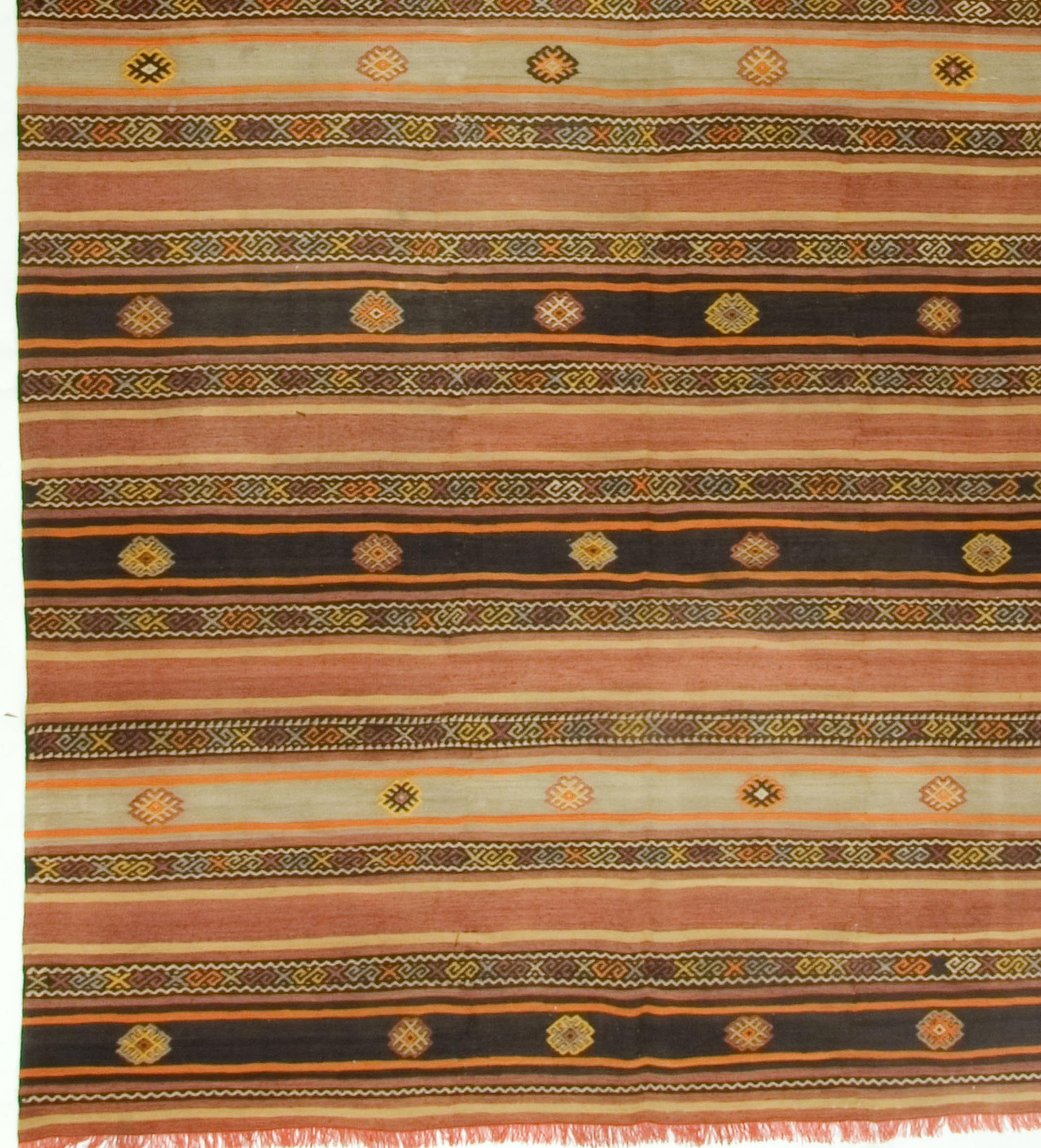 Vintage Orange Türkisch Handgewebter Kelim, 6'3 x 11'7 im Angebot 3