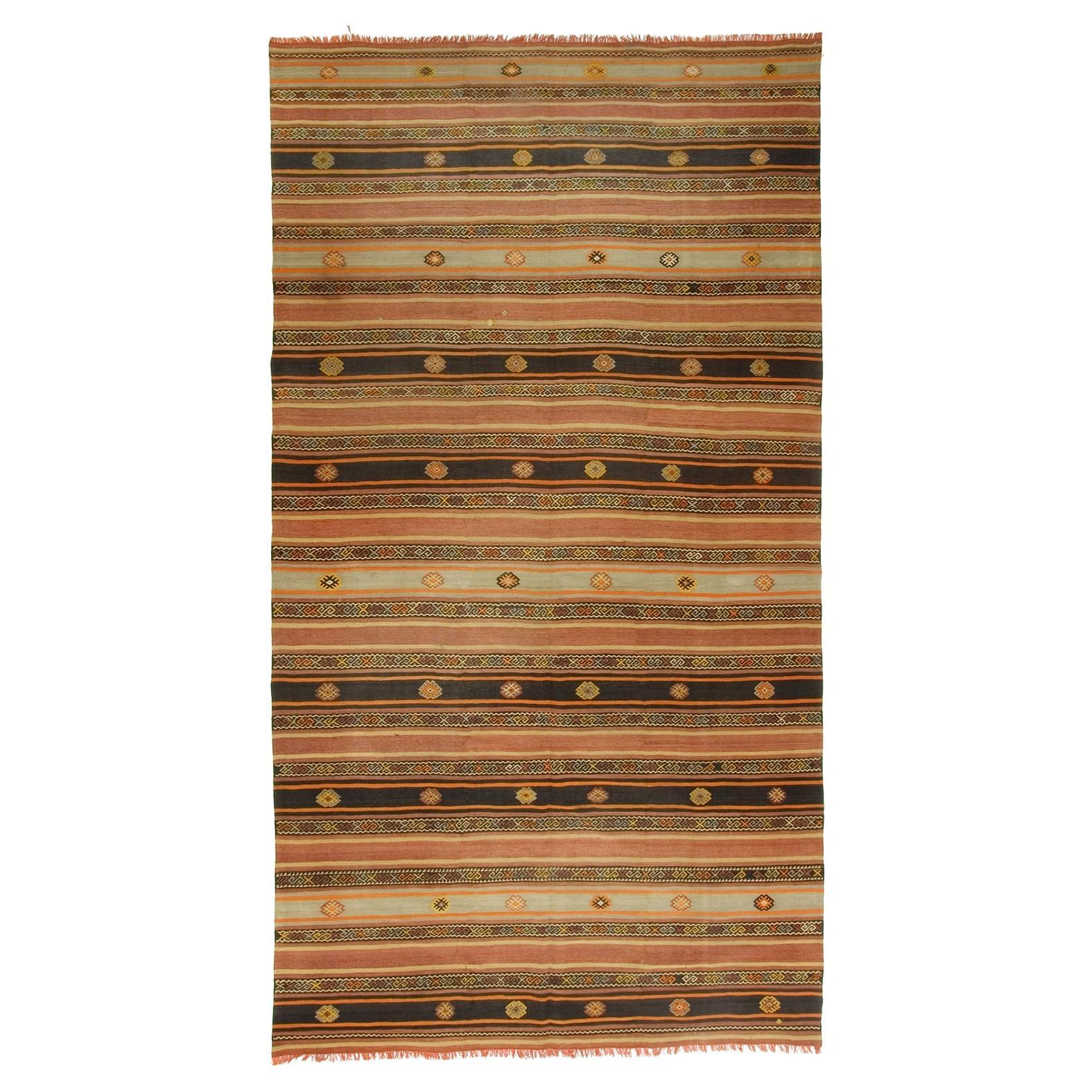 Vintage Orange Türkisch Handgewebter Kelim, 6'3 x 11'7 im Angebot