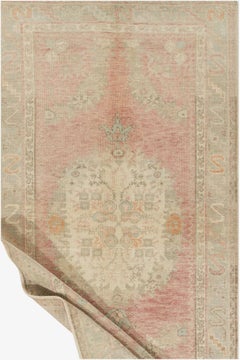 Vintage Turkish Oushak Area Rug, Hand-Woven Wool, 3'4" x 5'1"