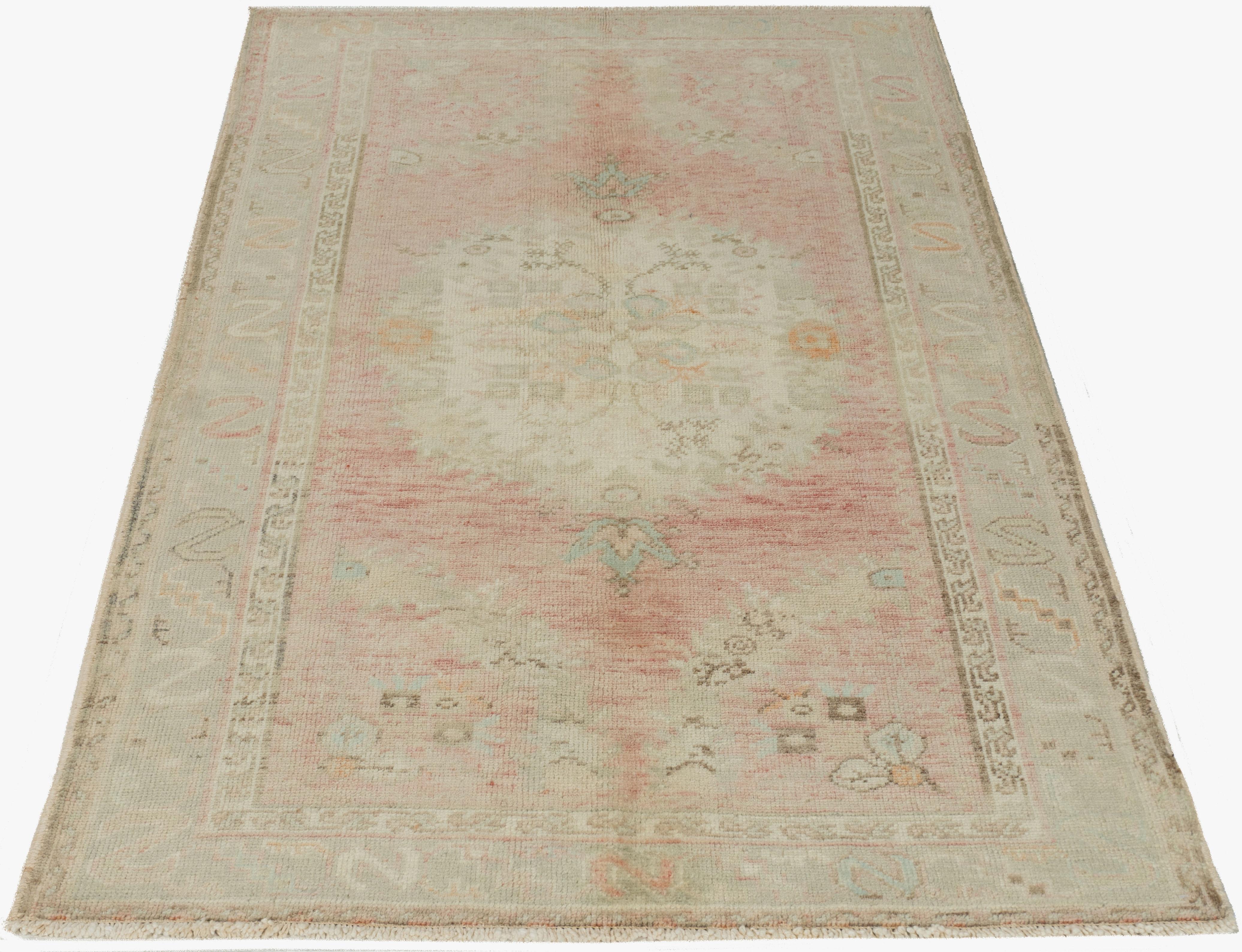 Wool Vintage Orange Turkish Oushak Area Rug 3'4 X 5'1 For Sale