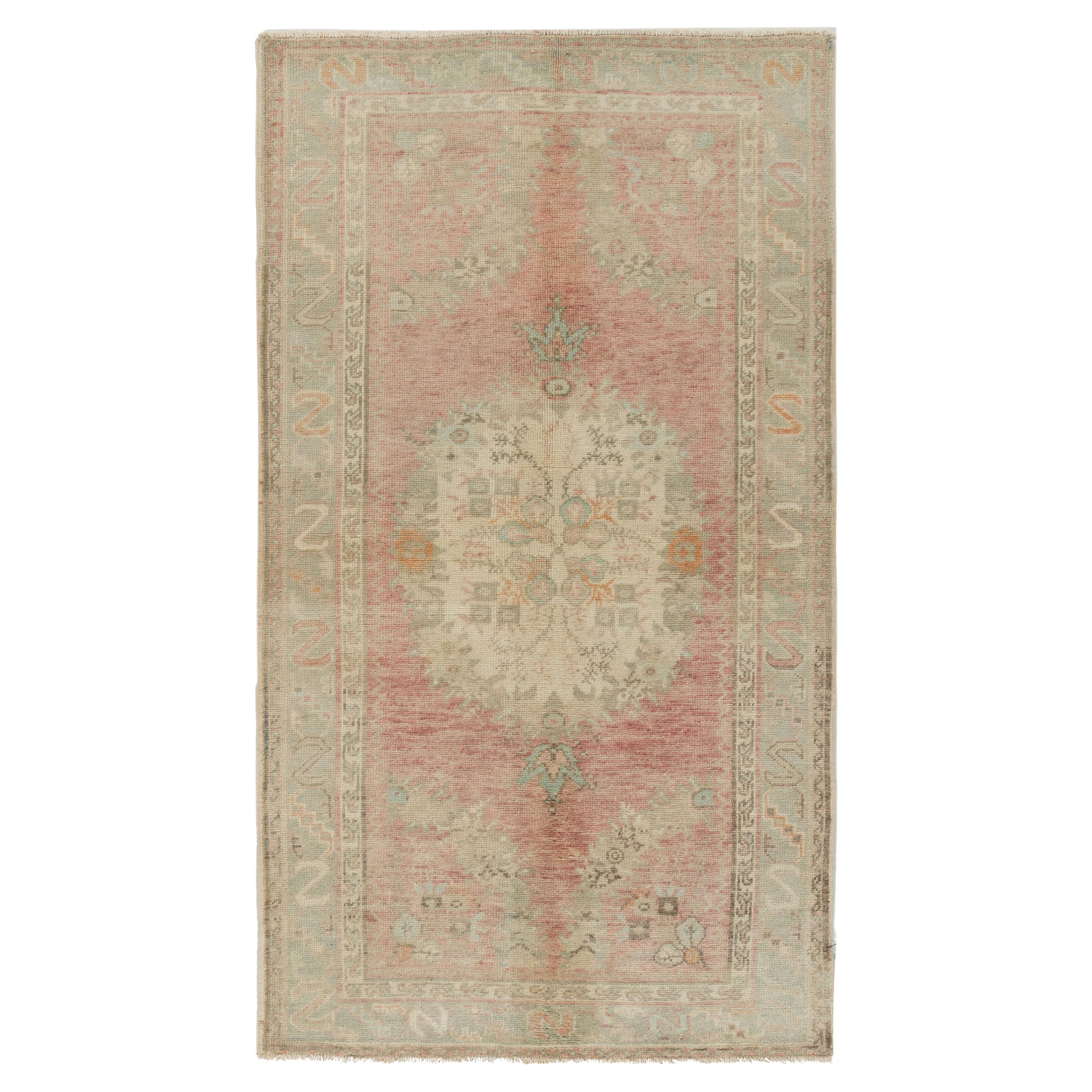 Vintage Orange Turkish Oushak Area Rug 3'4 X 5'1