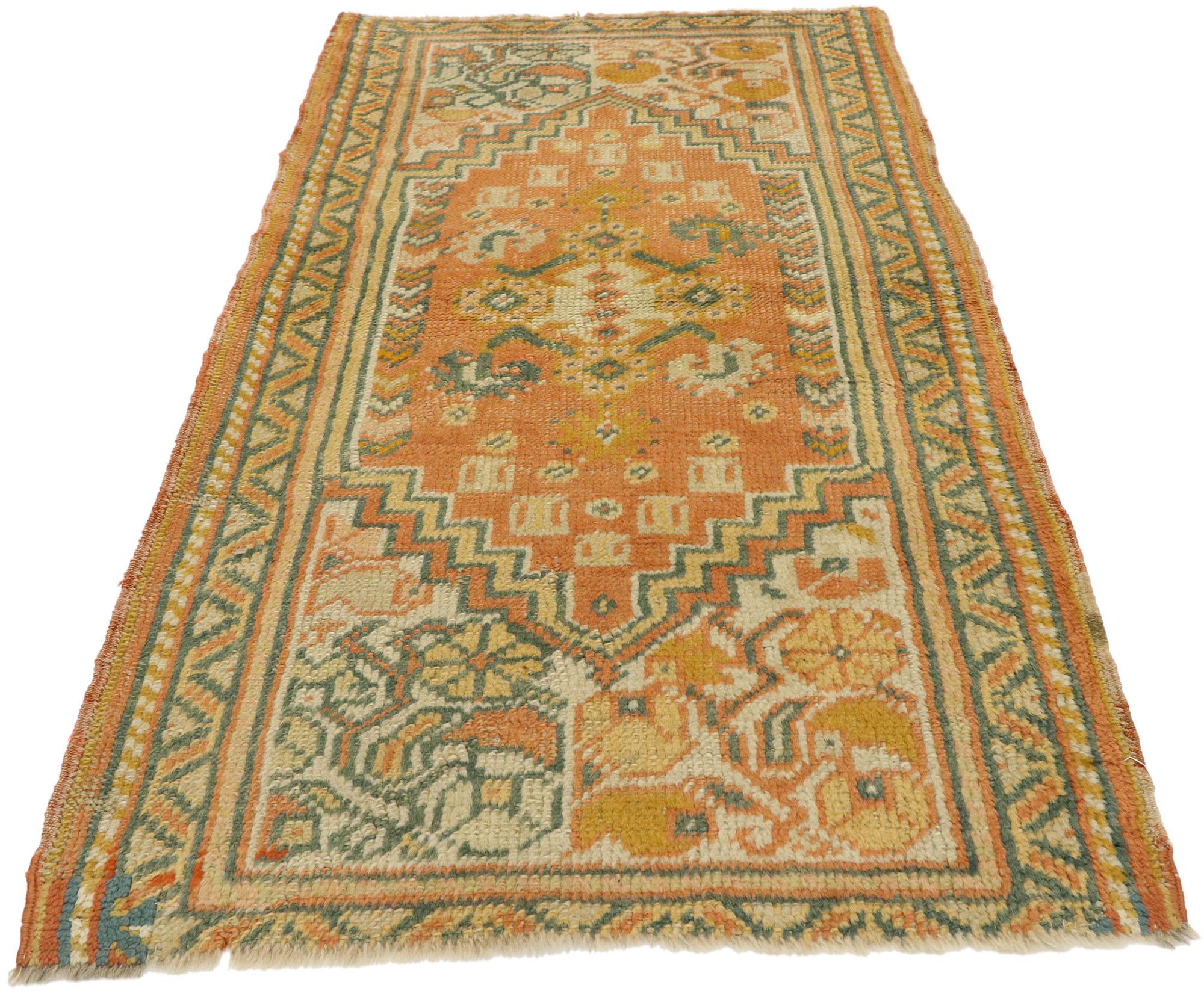 Hand-Knotted Vintage Orange Turkish Oushak Rug For Sale