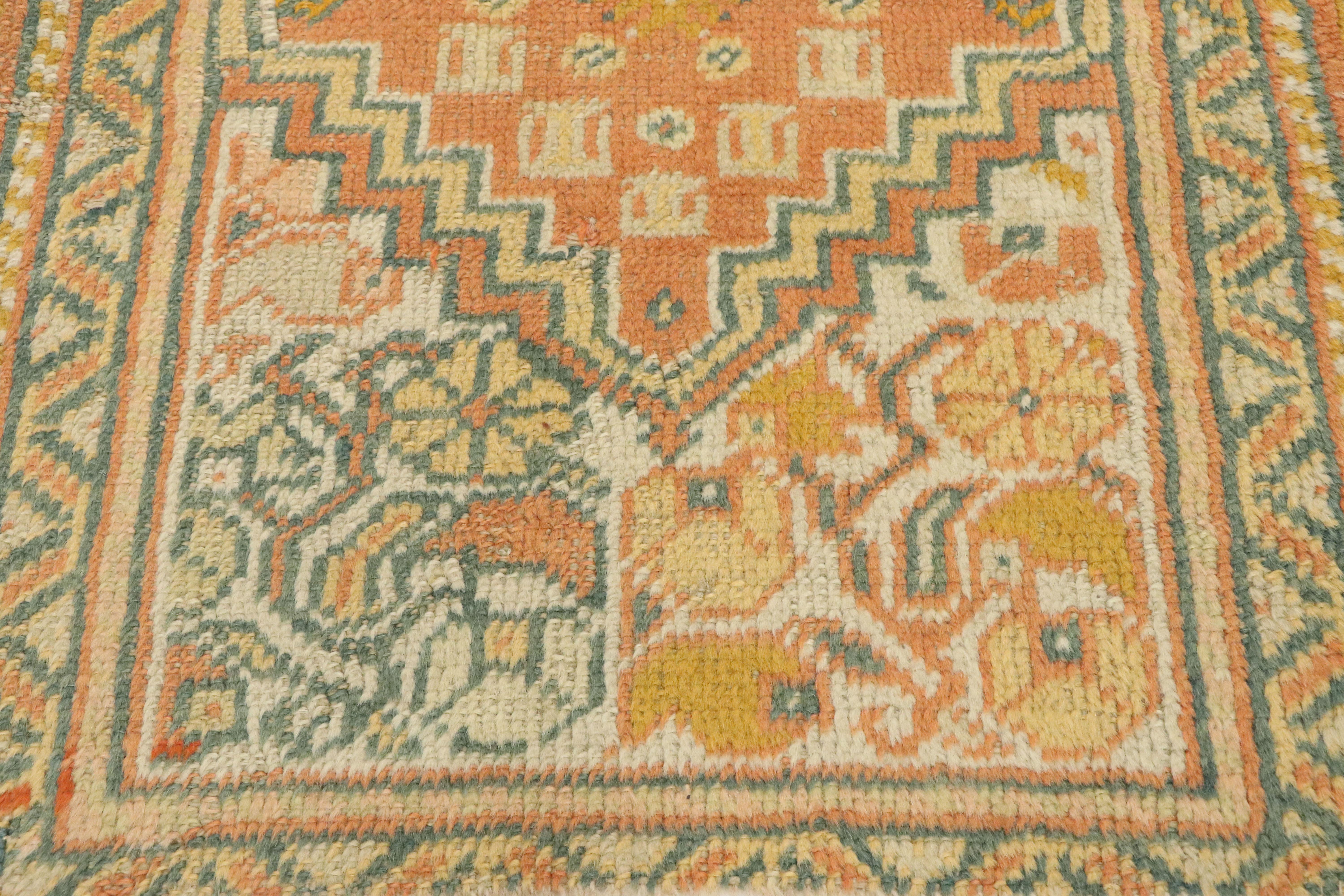 Vintage Orange Turkish Oushak Rug In Good Condition For Sale In Dallas, TX