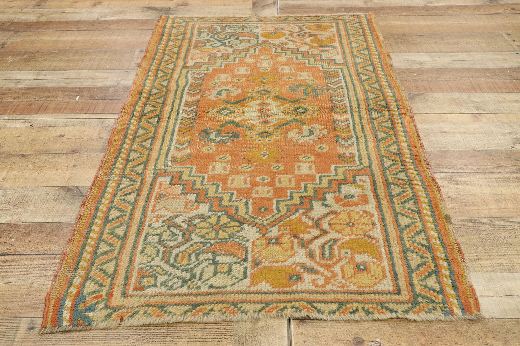 Vintage Orange Turkish Oushak Rug For Sale 1