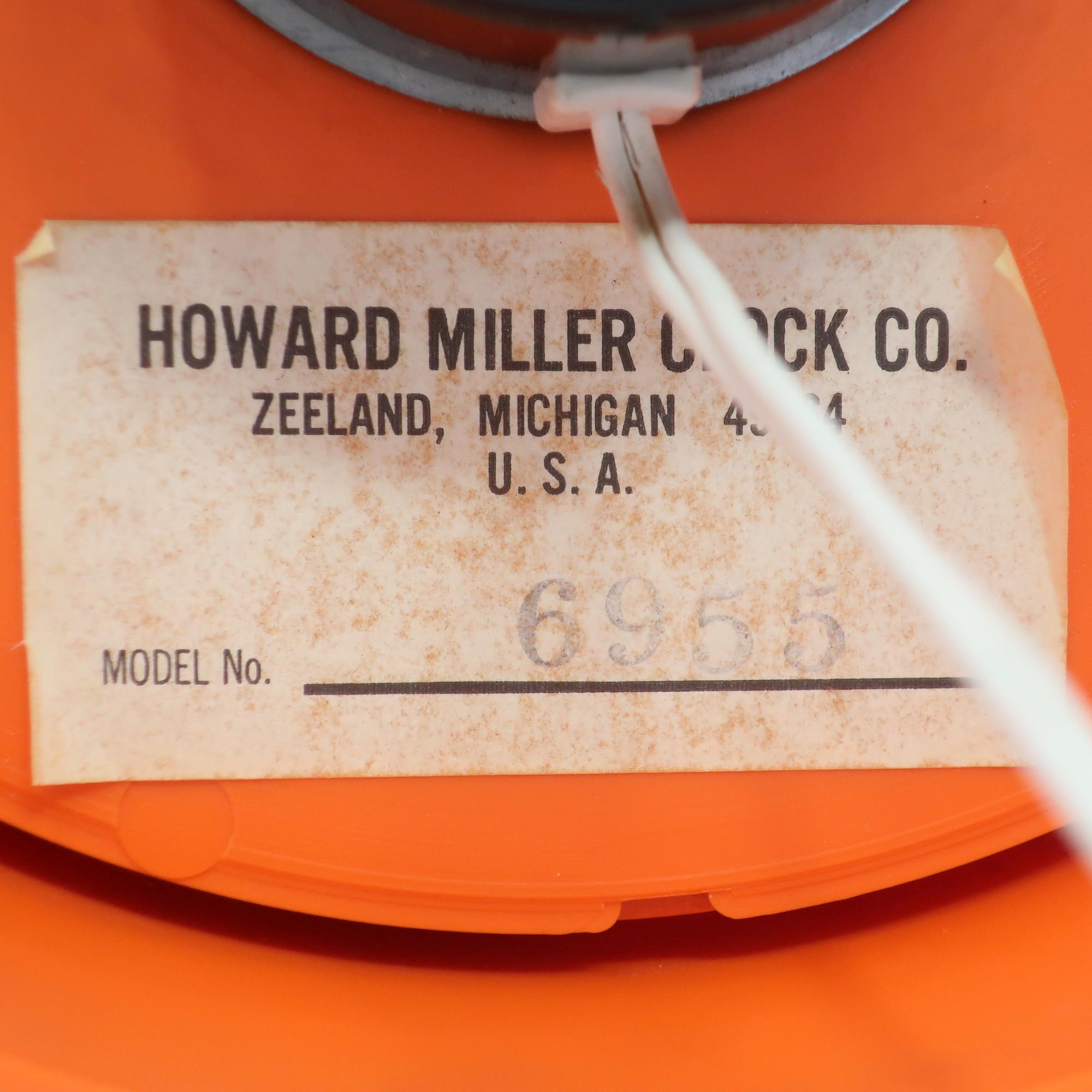 Vintage Orange Wall Clock by Howard Miller 2
