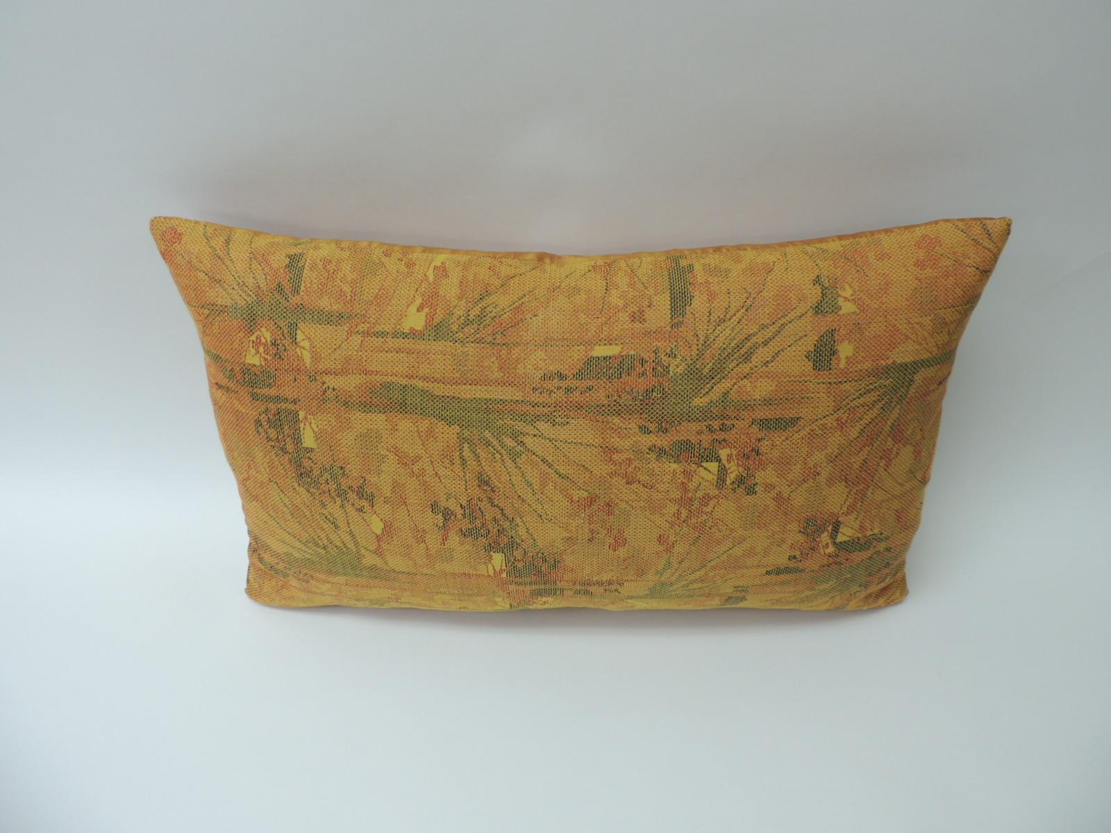 Japonisme Vintage Orange Woven Japanese Obi Decorative Bolster Pillow