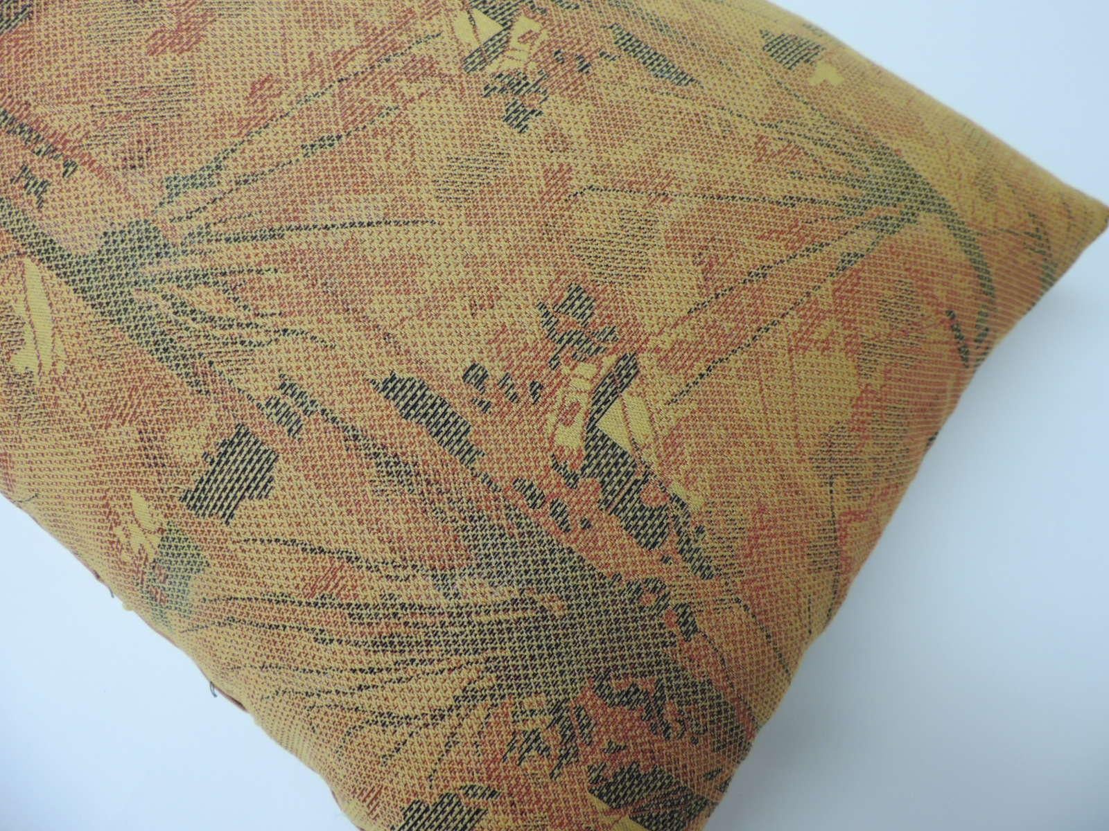 Hand-Crafted Vintage Orange Woven Japanese Obi Decorative Bolster Pillow