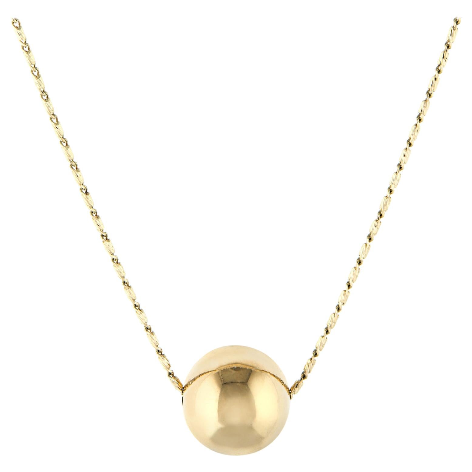 Vintage Orb Necklace 14 Karat Yellow Gold Slide Estate Fine Jewelry Ball Sphere
