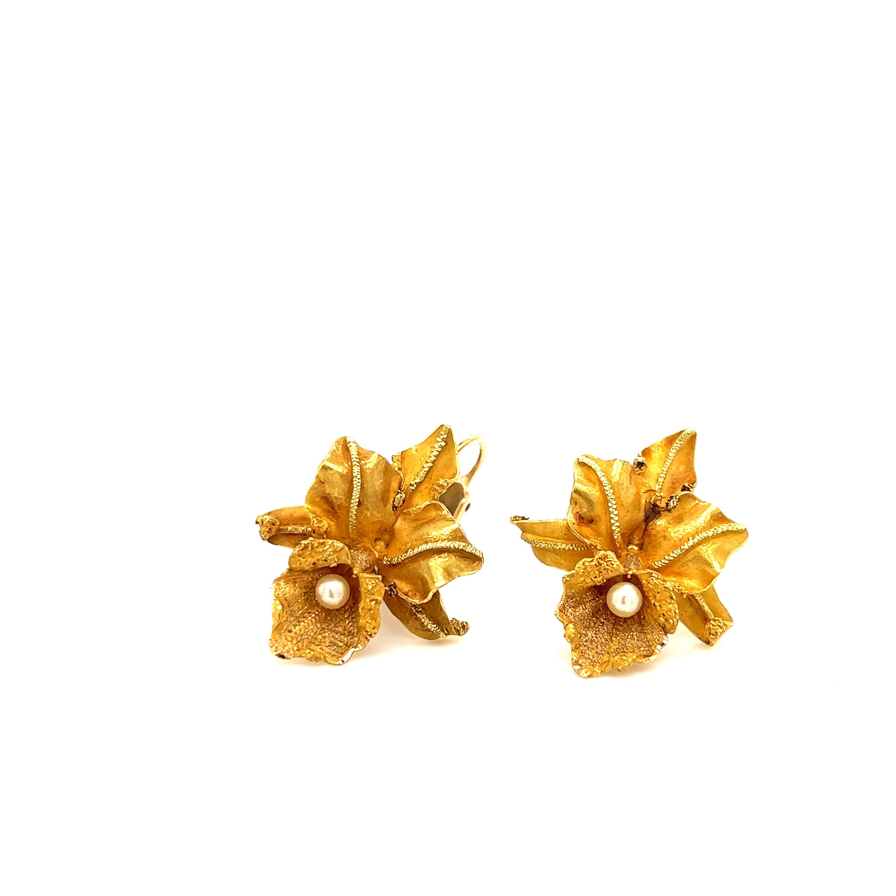 gold orchid earrings