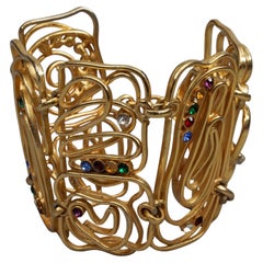 Vintage ORENA PARIS Jewelled Abstract Wire Link Cuff Bracelet