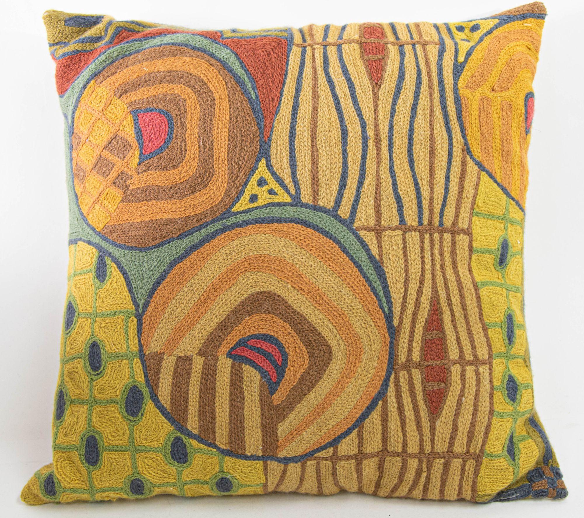 Hand-Crafted Vintage Organic Cotton Abstract Throw Pillow 1970's