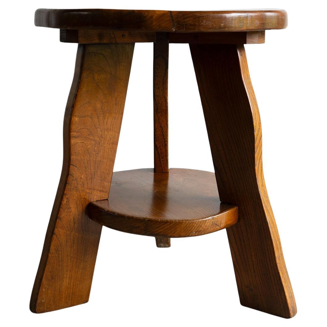 Vintage Organic Form Brutalist Ulme Beistelltisch mit Regal, 1950er Jahre