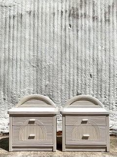 Vintage Organic Modern Arched Pencil Reed Nightstands, a Pair