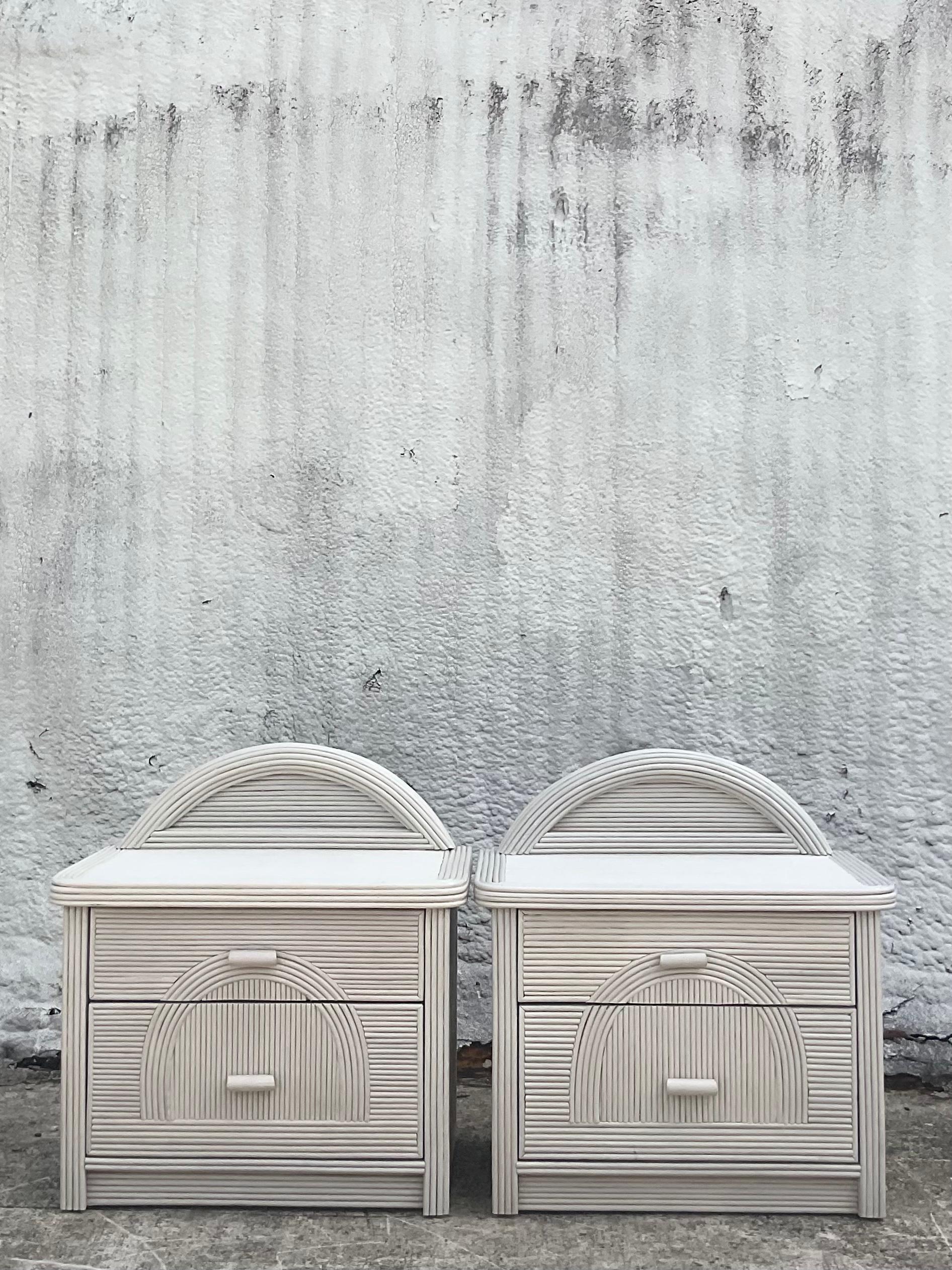 Vintage Organic Modern Arched Pencil Reed Nightstands, a Pair 1