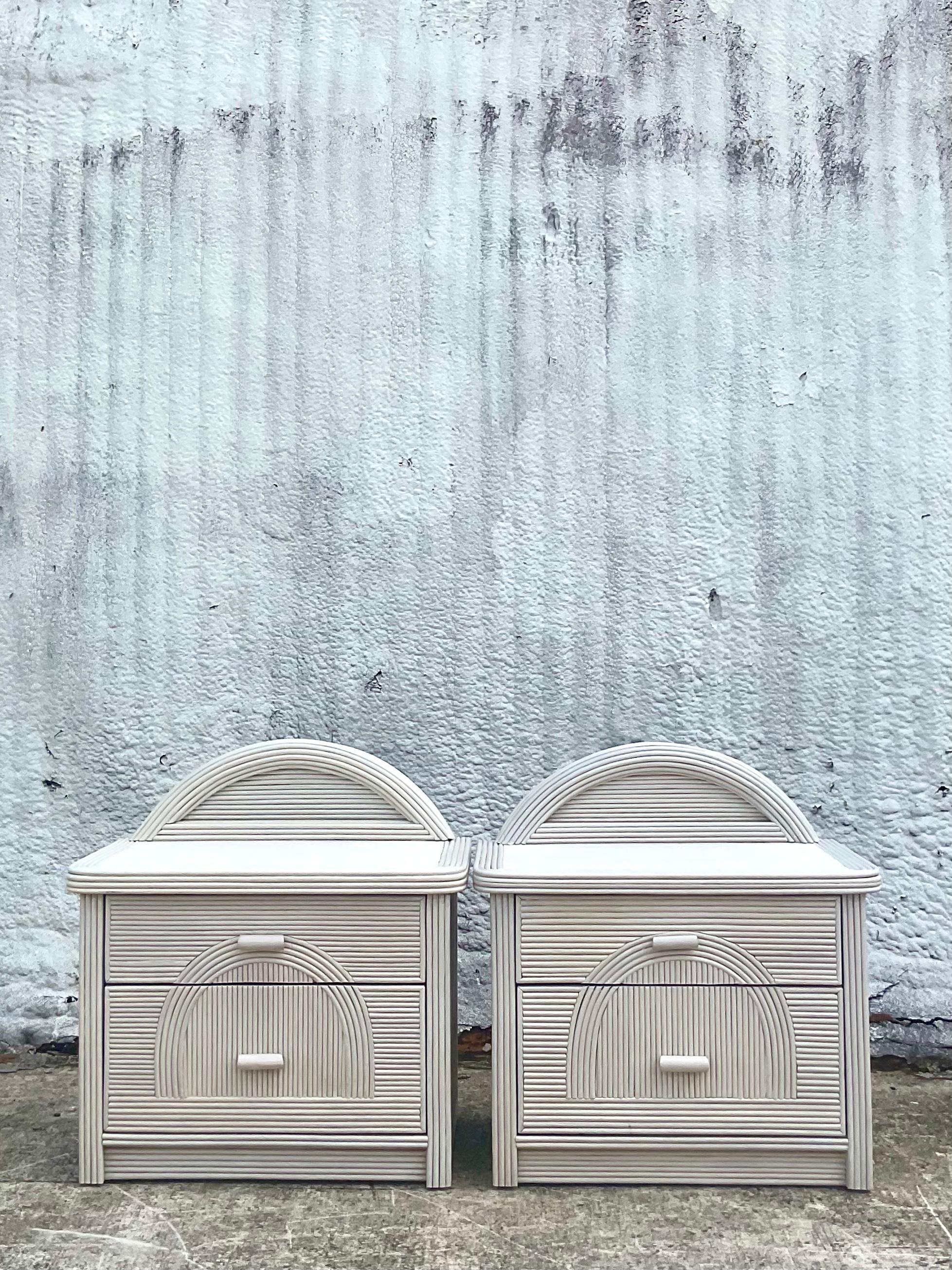 Vintage Organic Modern Arched Pencil Reed Nightstands, a Pair 2