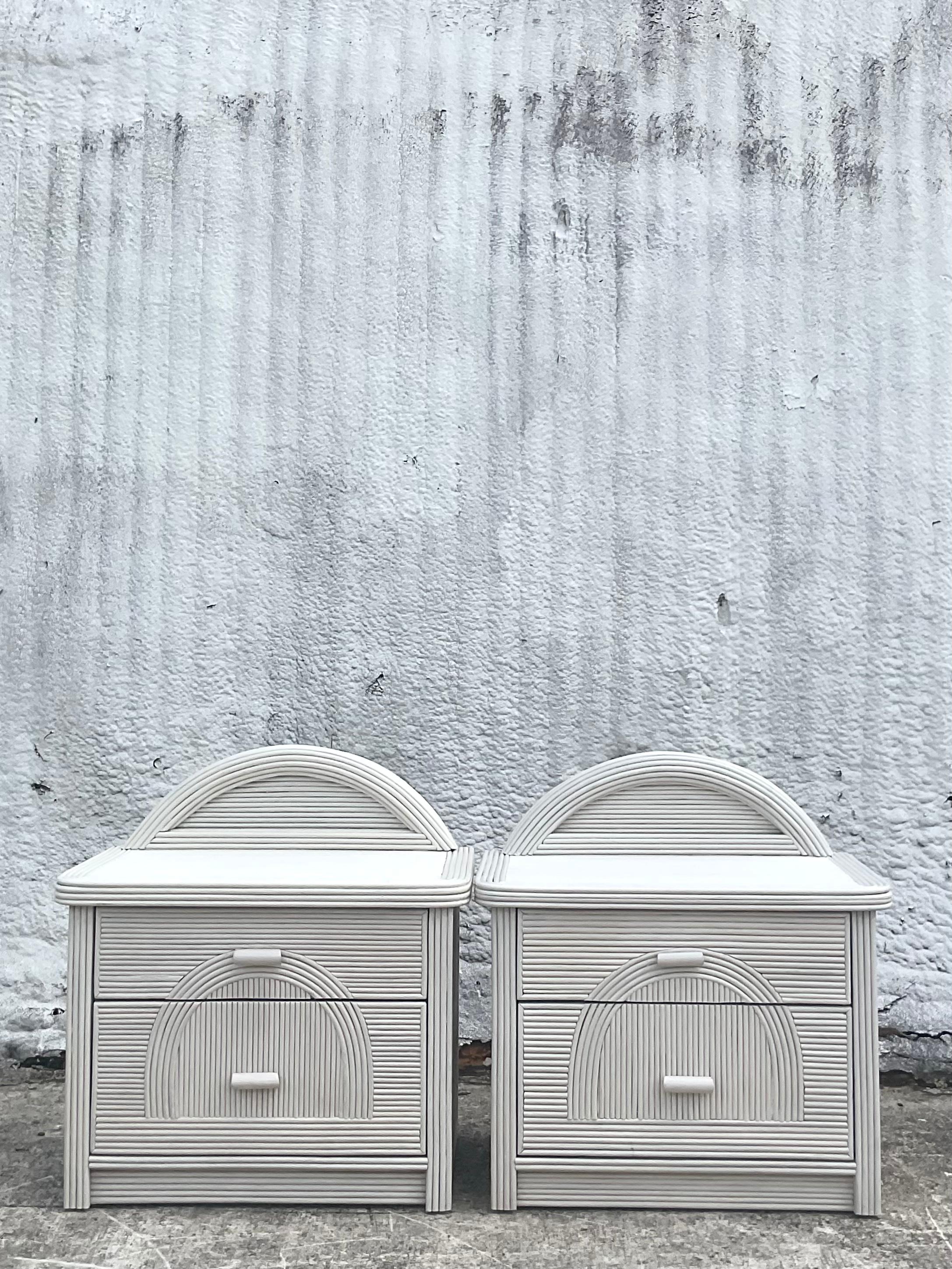 Vintage Organic Modern Arched Pencil Reed Nightstands, a Pair 3