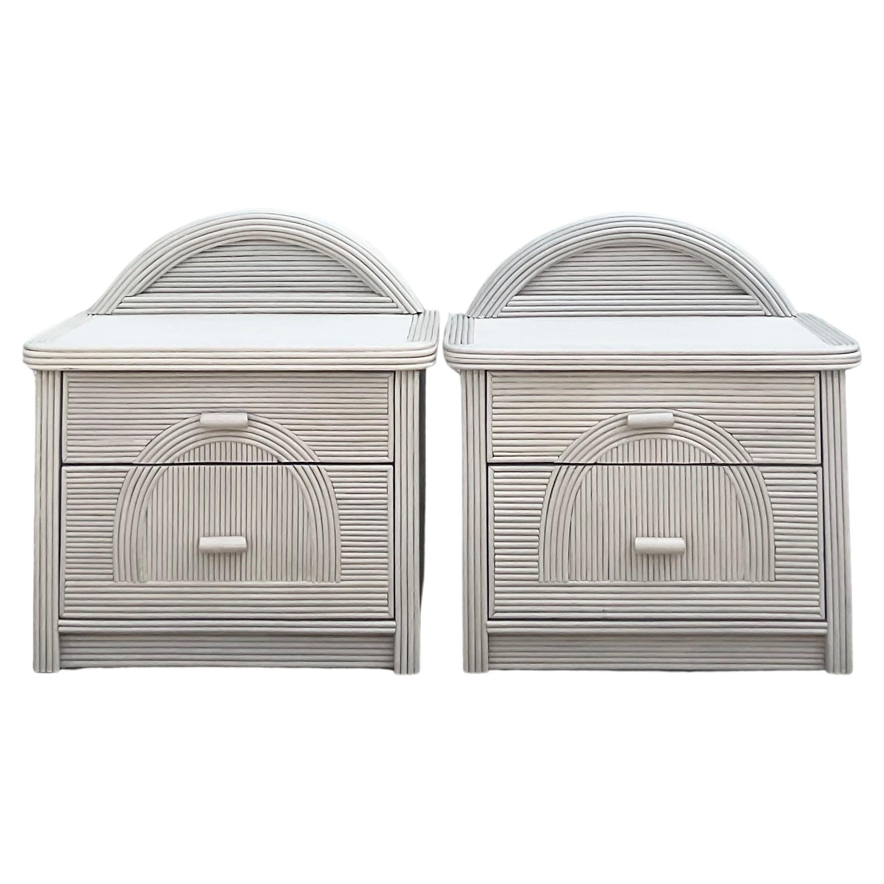 Vintage Organic Modern Arched Pencil Reed Nightstands, a Pair