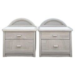 Vintage Organic Modern Arched Pencil Reed Nightstands, a Pair