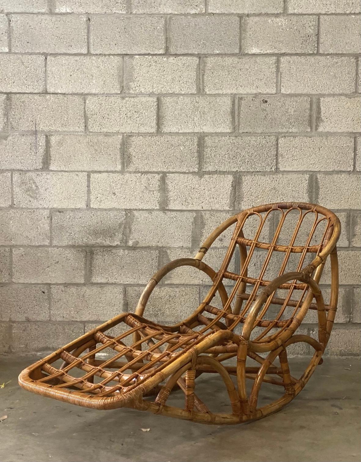 Vintage Organic Modern Bamboo Rocking Lounge Chair In Good Condition In west palm beach, FL