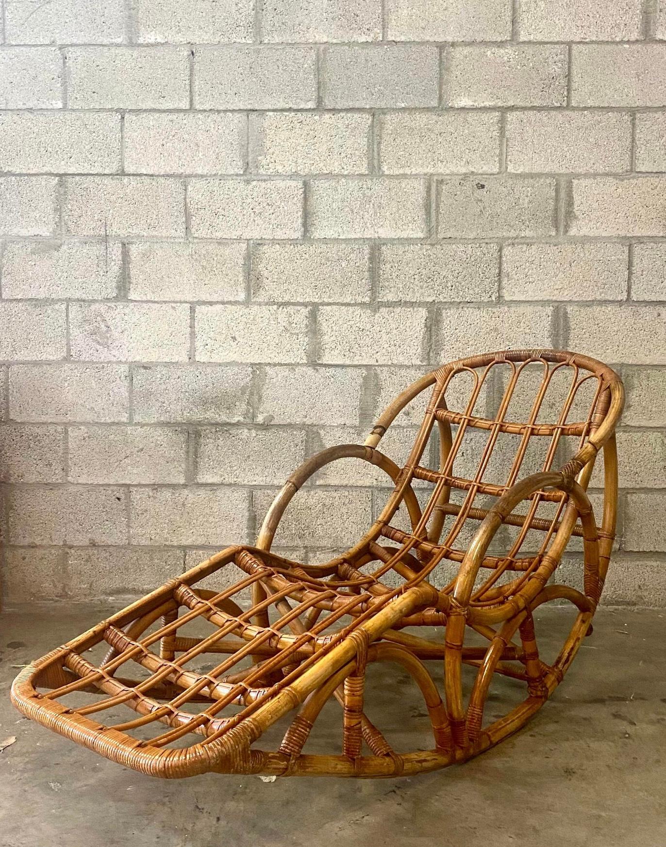Vintage Organic Modern Bamboo Rocking Lounge Chair 1