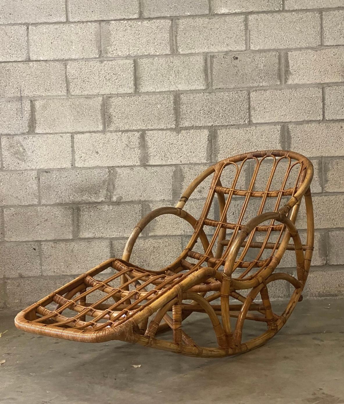 Vintage Organic Modern Bamboo Rocking Lounge Chair 2