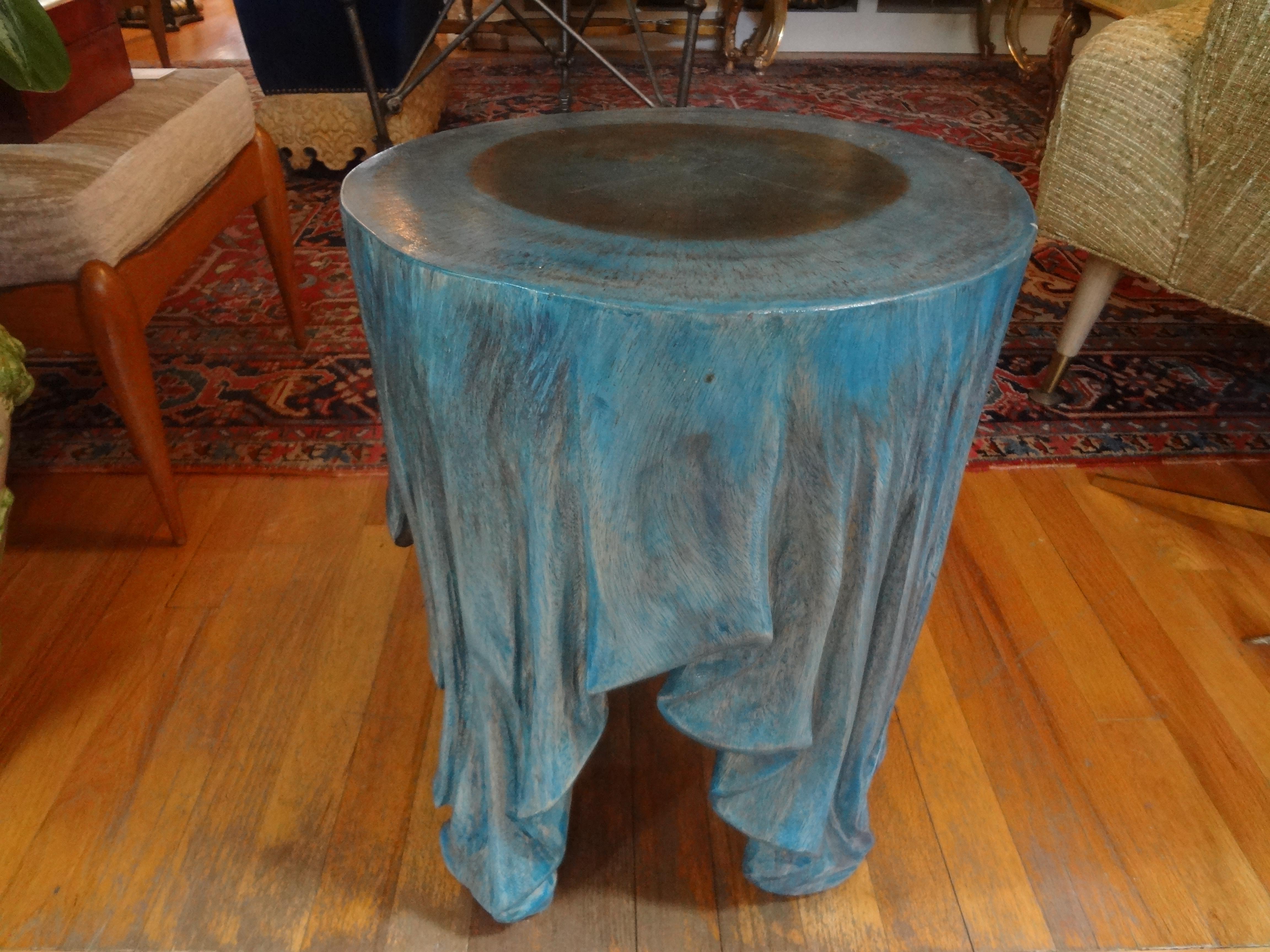 Vintage Organic Modern Carved Wood Draped Table In Good Condition In Houston, TX