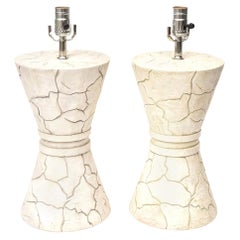 Vintage Organic Modern Ceramic Pebbled Off White Signed Japanese Lamps Pair Of