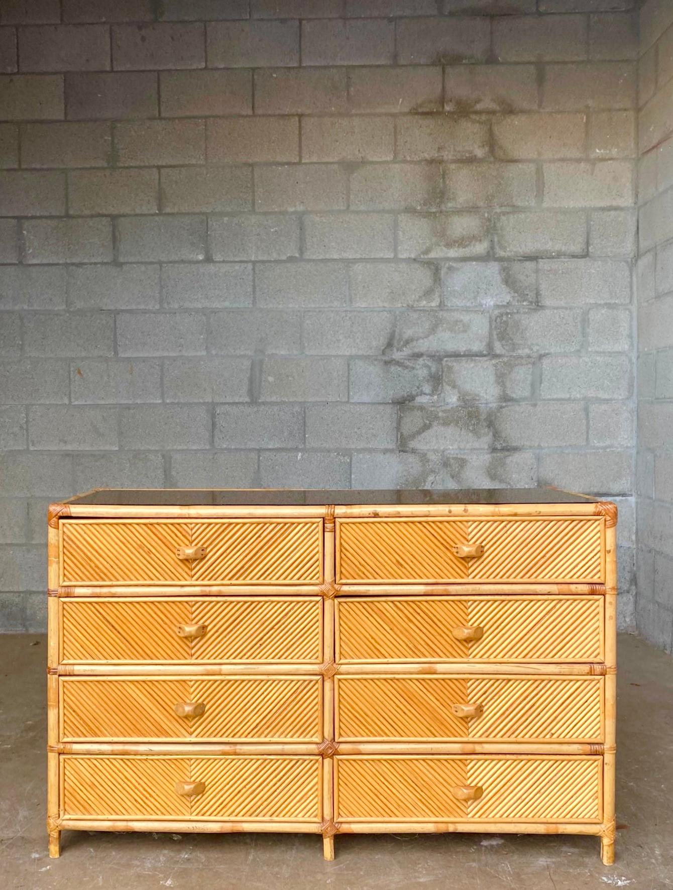 Vintage Organic Modern Chevron Pencil Reed Dresser In Good Condition In west palm beach, FL